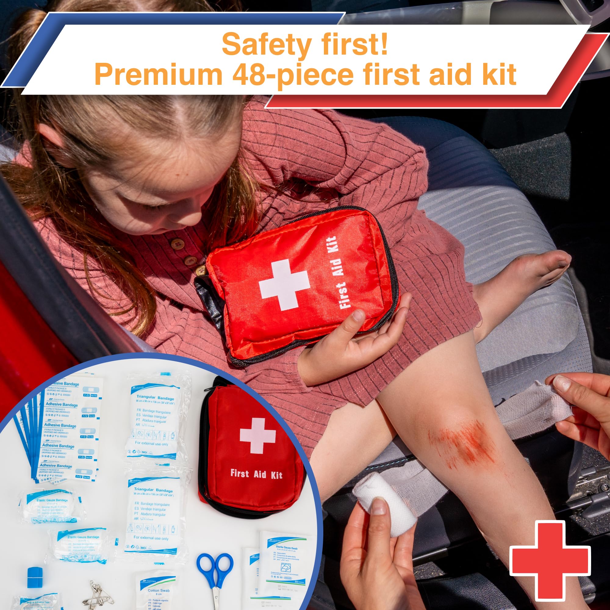 90-Piece Car Emergency Roadside Kit Tool Set with Safety Essentials for Women & Men - Essential Safety & Survival Assistance Kit for Travel, Camping, Road Trips, Trucks & SUVs | Perfect for Roadside Emergencies, Vehicle Breakdowns & Outdoor Adventures