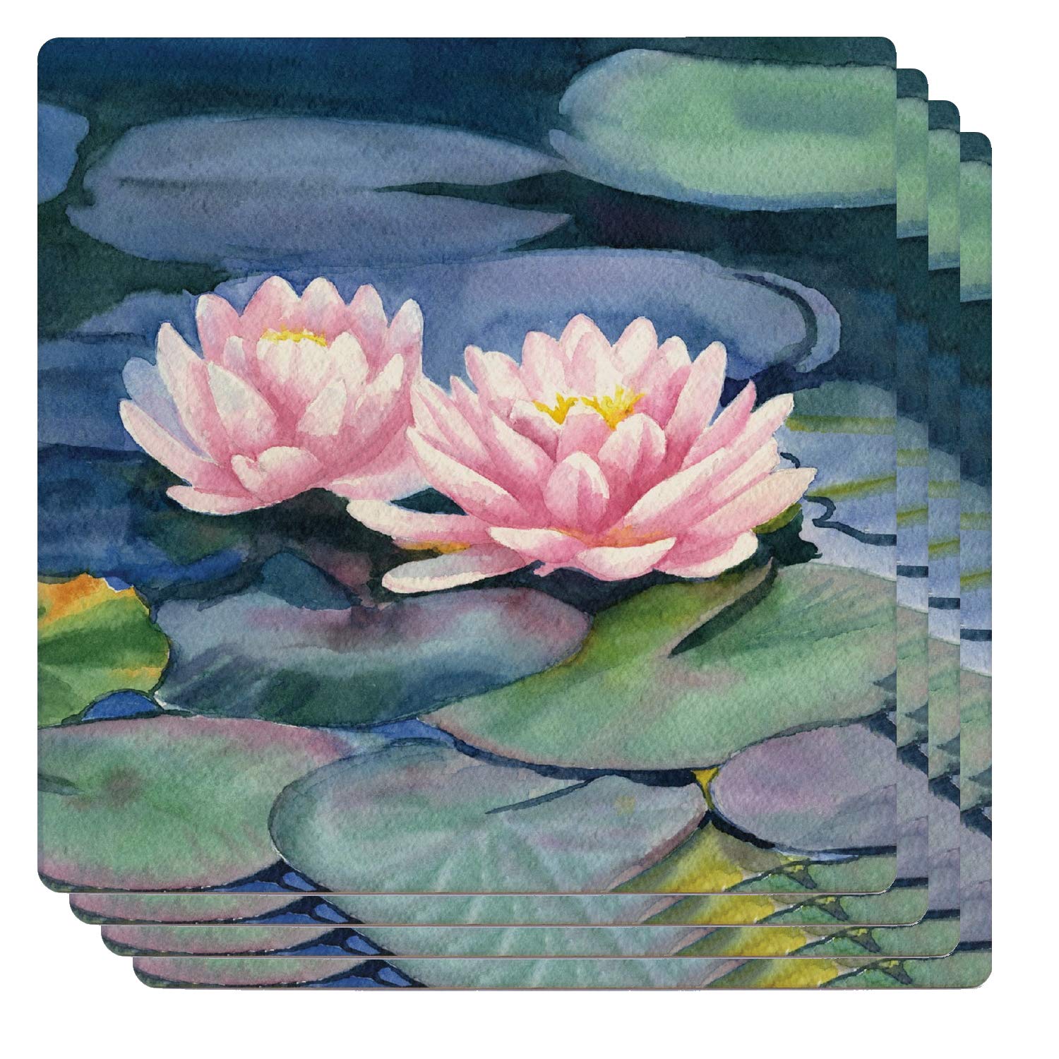 Monarque Ceramic Drink Coasters Set of 4 - Van Gogh Water Lily Design - Absorbent & Durable Coasters for Coffee, Wine & Beverages - Perfect for Home, Office & Restaurant Use