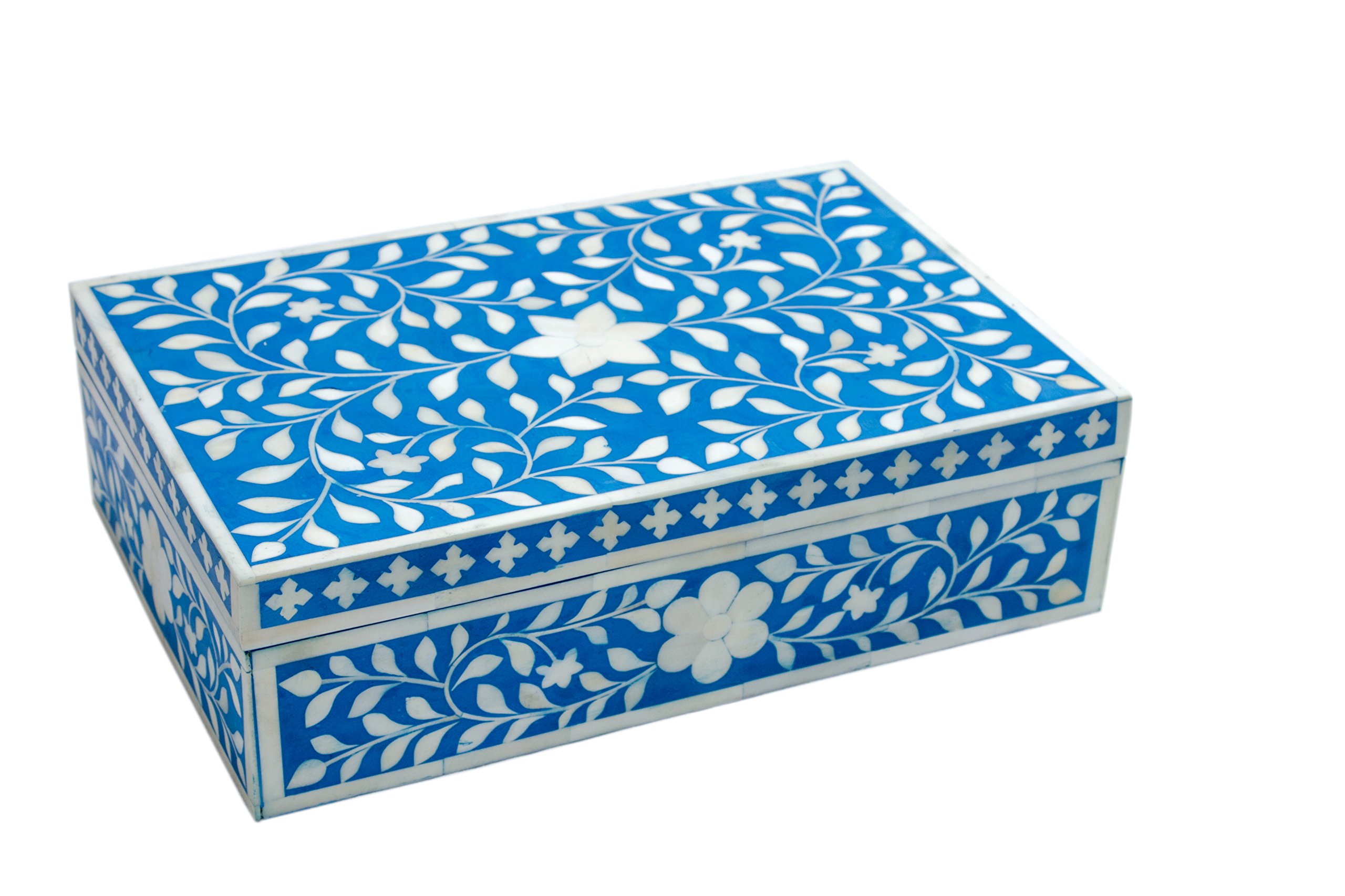 Exquisite Blue Bone Inlay Jewelry Box - Handcrafted Wooden Storage Case for Rings, Necklaces & Earrings - Perfect for Home Decor, Gift Giving & Travel Jewelry Organization