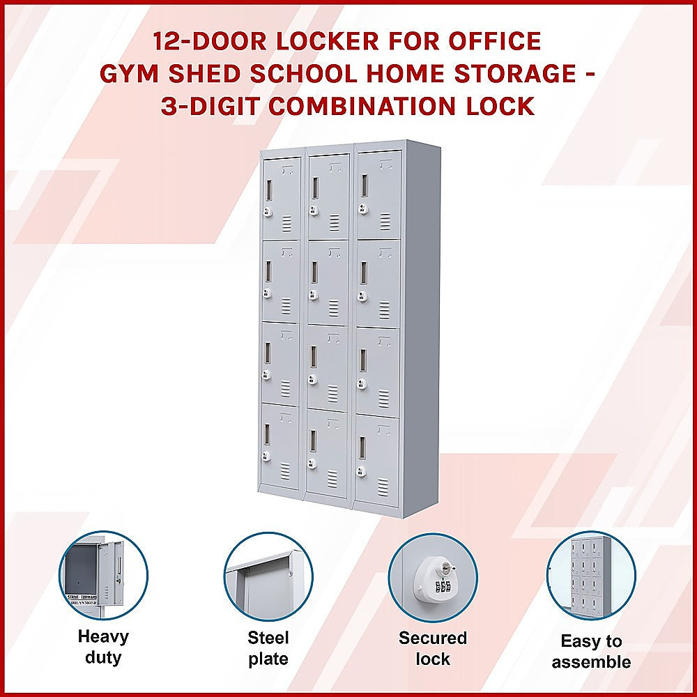 12-Door Locker with 3-Digit Combination Lock for Office, Gym, Shed, School & Home Storage - Secure Organization for Personal Belongings, Equipment & Valuables