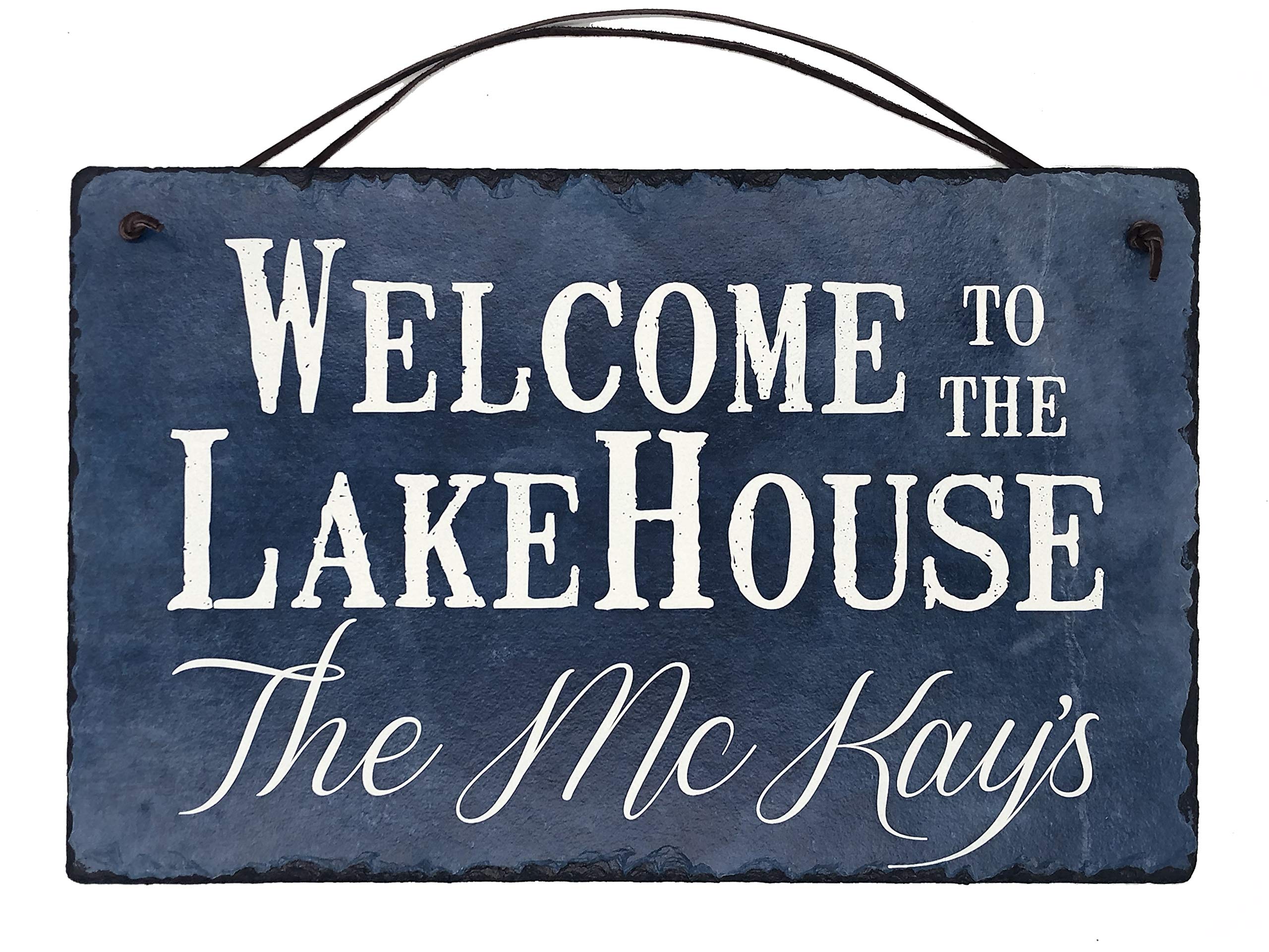 Handcrafted Personalized Slate House Sign - Custom Welcome Plaque for Lake House (16x10 inches) - Perfect for Cottage, Cabin & Waterfront Home Decor