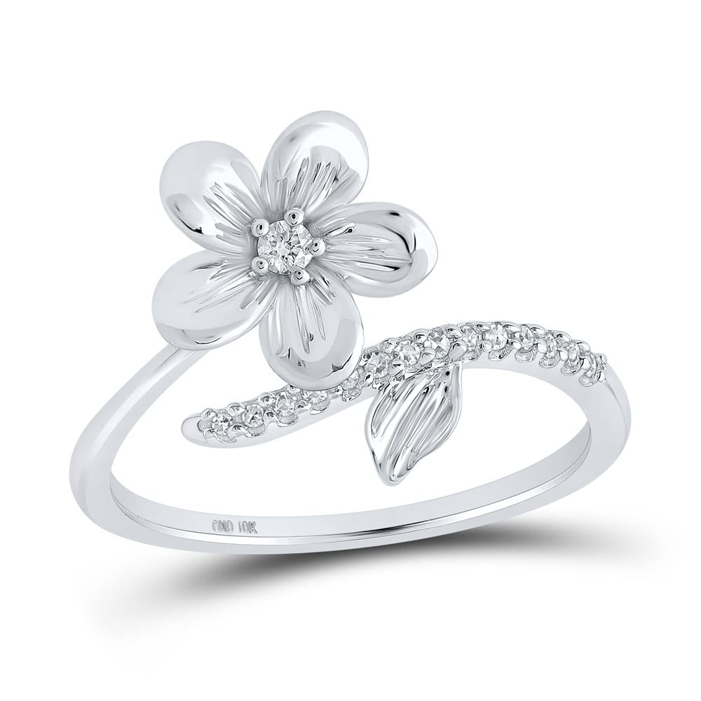 10K White Gold Women's Round Diamond Flower Band Ring - 1/12 Cttw, Elegant Floral Design for Engagement, Anniversary & Everyday Wear