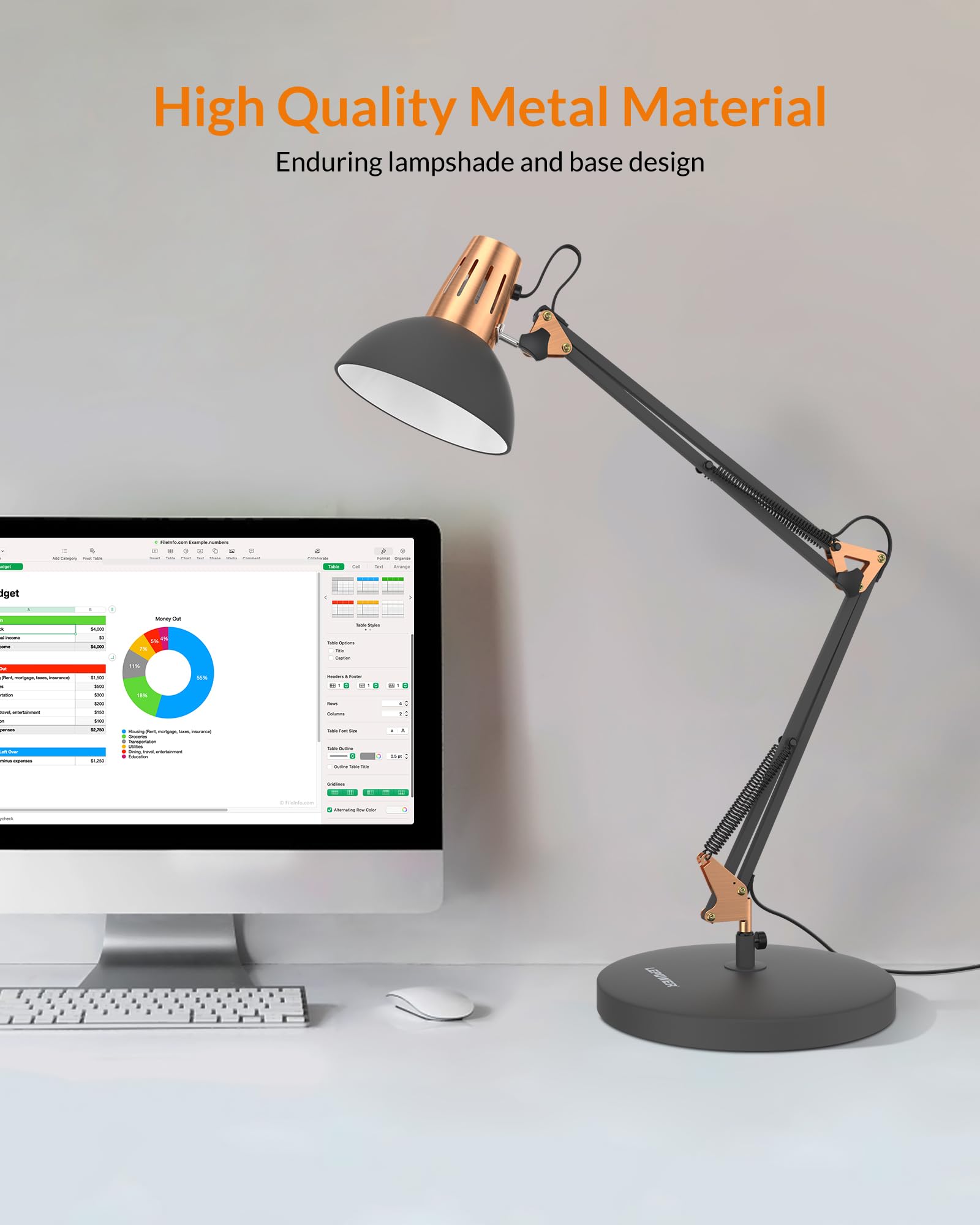 LEPOWER Adjustable Metal Desk Lamp with Clamp - Architect Swing Arm Table Lamp with On/Off Switch, Eye-Caring Reading Light for Bedroom, Study & Office (Sandy Black) | Perfect for Night Reading, Home Office & Dorm Room
