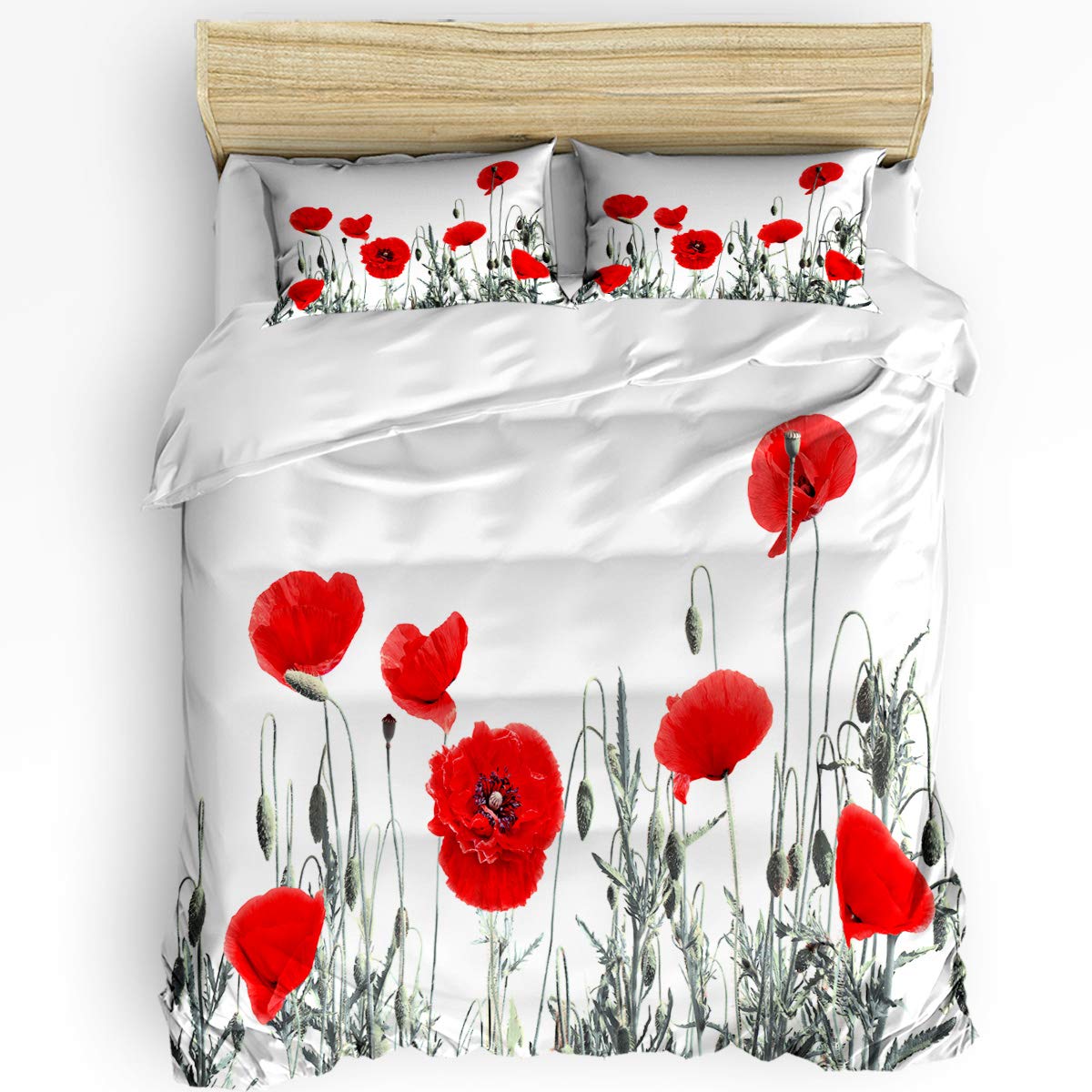 CHARMHOME 3-Piece Twin Size Duvet Cover Set - Watercolor Poppies & Wildflowers Design, Ultra Soft Breathable Fabric with Zipper Closure | Perfect for Bedroom Decor, Guest Room, Dormitory & Cozy Home Styling