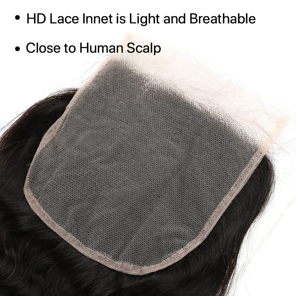 10A Premium 100% Virgin Brazilian Human Hair 5x5 Lace Closure - 16inch Loose Deep Wave 130% Density with Baby Hair (Natural Color) | Perfect for Sew-In Weaves, Protective Styling & Everyday Glam Looks
