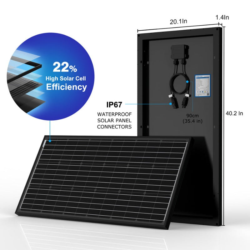 Acopower 100W Monocrystalline Solar Panel with 200Ah/1.5kW LiFePO4 Battery (2x100Ah) - Perfect for RV, Marine & Off-Grid Power Solutions