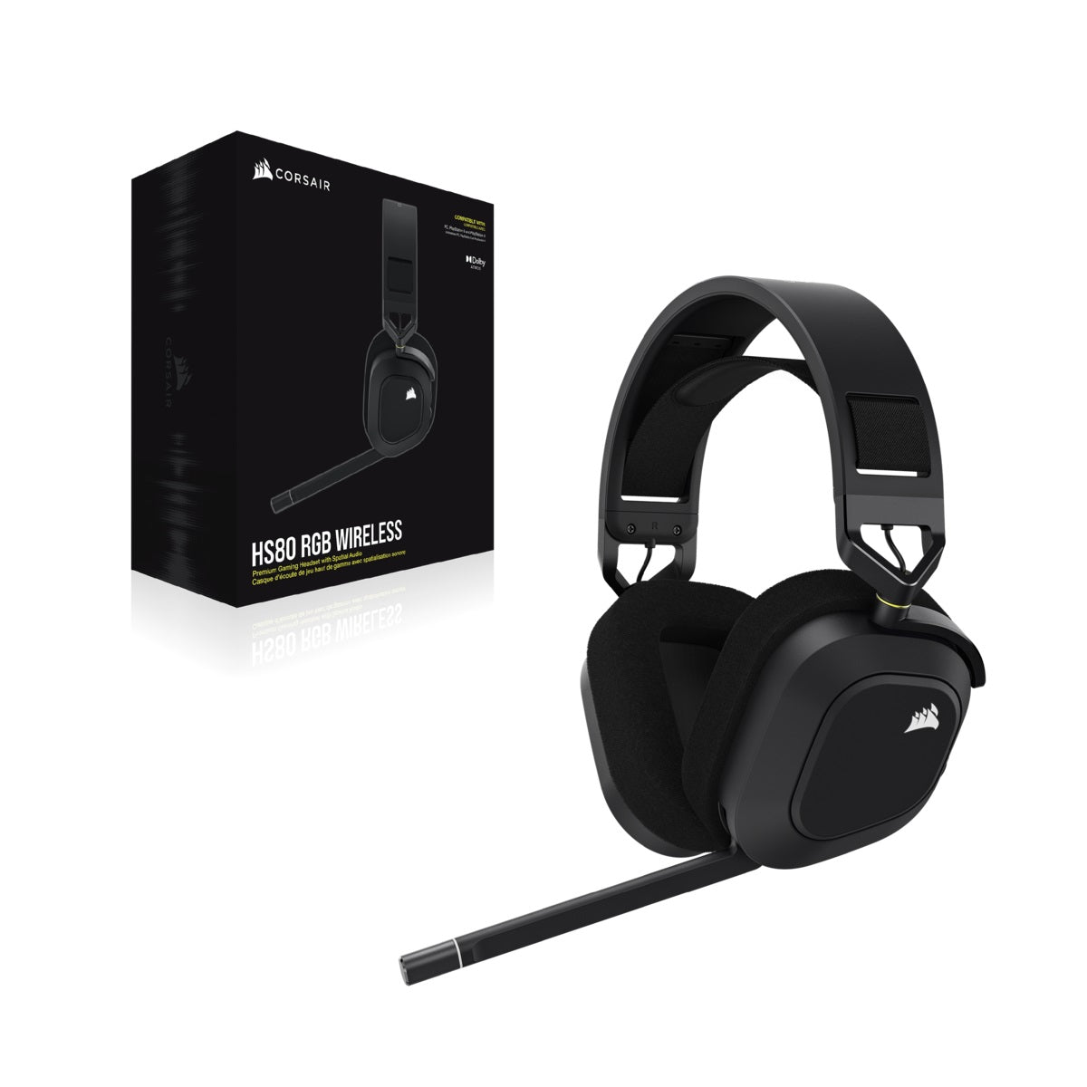 CORSAIR HS80 RGB Wireless Gaming Headset with High-Fidelity Sound - Perfect for PC, PS5, Xbox & Streaming | Comfortable Over-Ear Design for Long Gaming Sessions