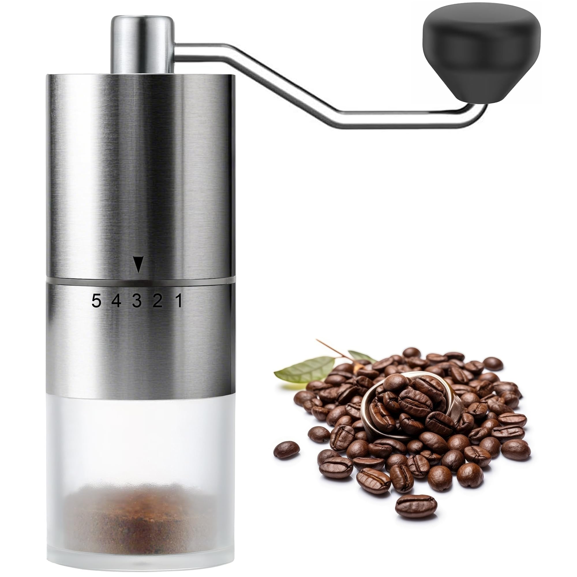 Premium Portable Manual Coffee Grinder with Conical Burr - 5 Adjustable Settings for Espresso, French Press & Drip Coffee | Perfect for Home, Office, Camping & Travel | Compact Hand Crank Coffee Mill for Fresh Ground Beans Anywhere