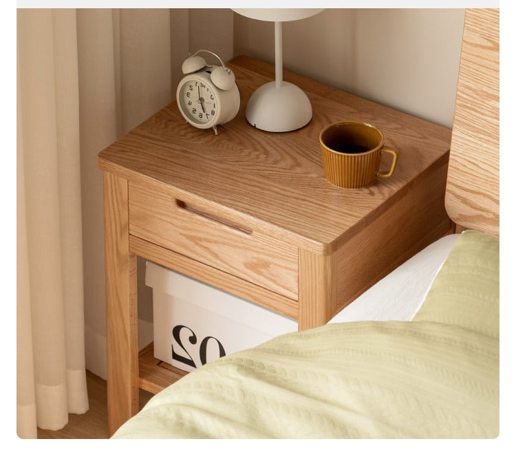 Solid Oak Wood Nightstand - Bedside Table with Drawer for Bedroom Furniture, Perfect for Storage and Decor | Modern & Rustic Home Design