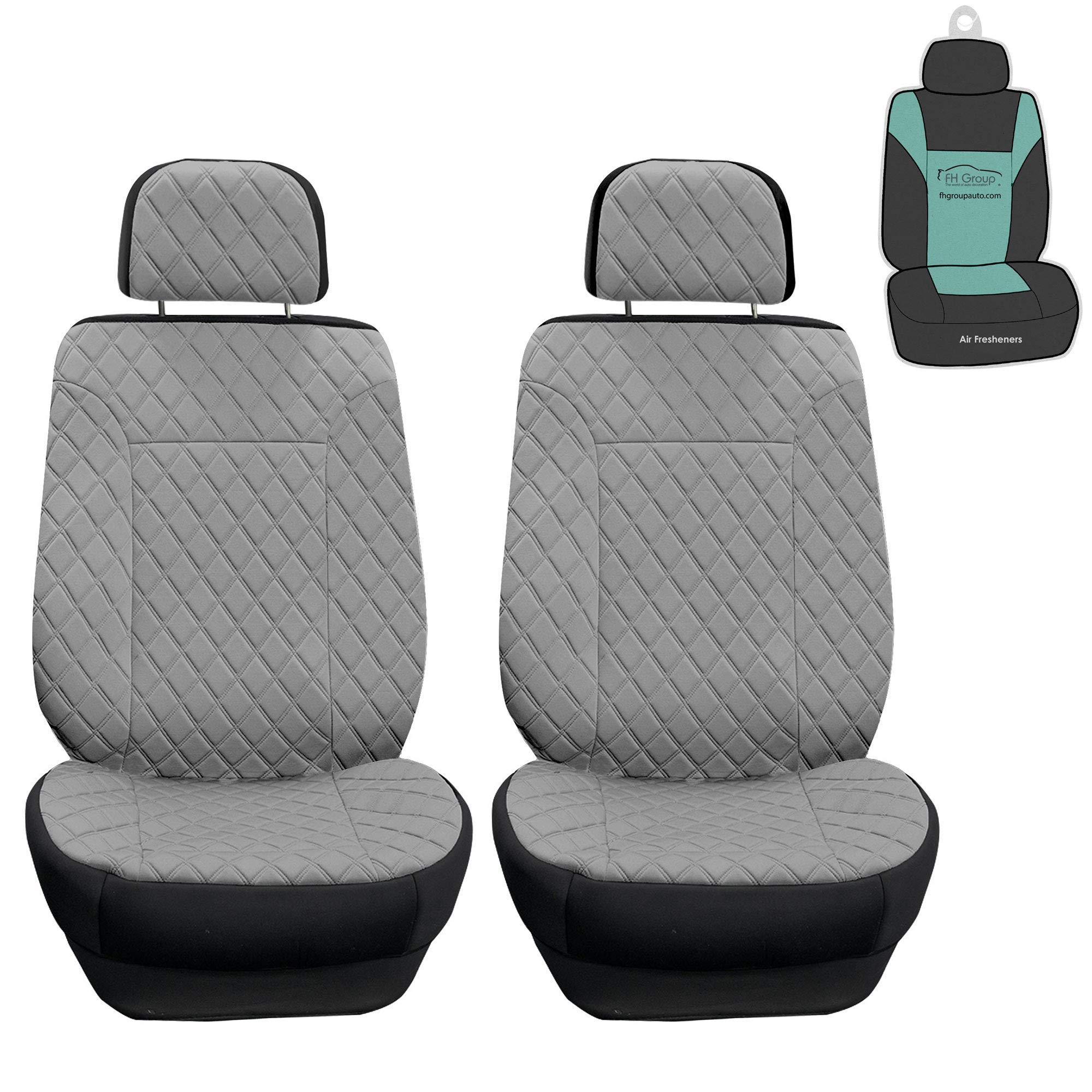 Premium FH Group Car Seat Covers - Diamond Stitch Neosupreme Front Seat Cover Set (Gray) | Universal Fit for Cars, Trucks & SUVs | Waterproof & Non-Slip Protection | Perfect for Daily Commute, Road Trips & Family Travel