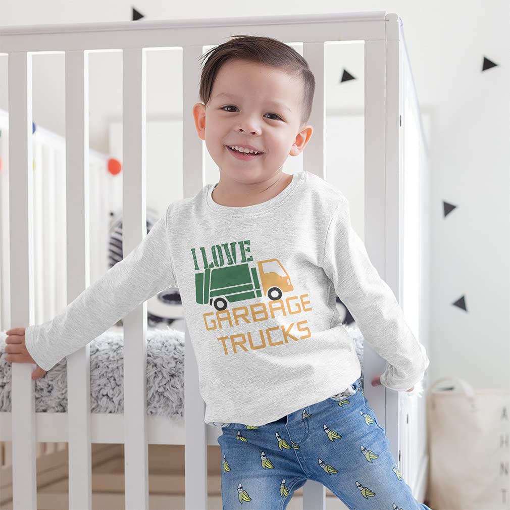 Kids Long Sleeve Cotton T-Shirt - I Love Garbage Trucks Graphic Tee for Boys & Girls | Playtime, School & Everyday Wear