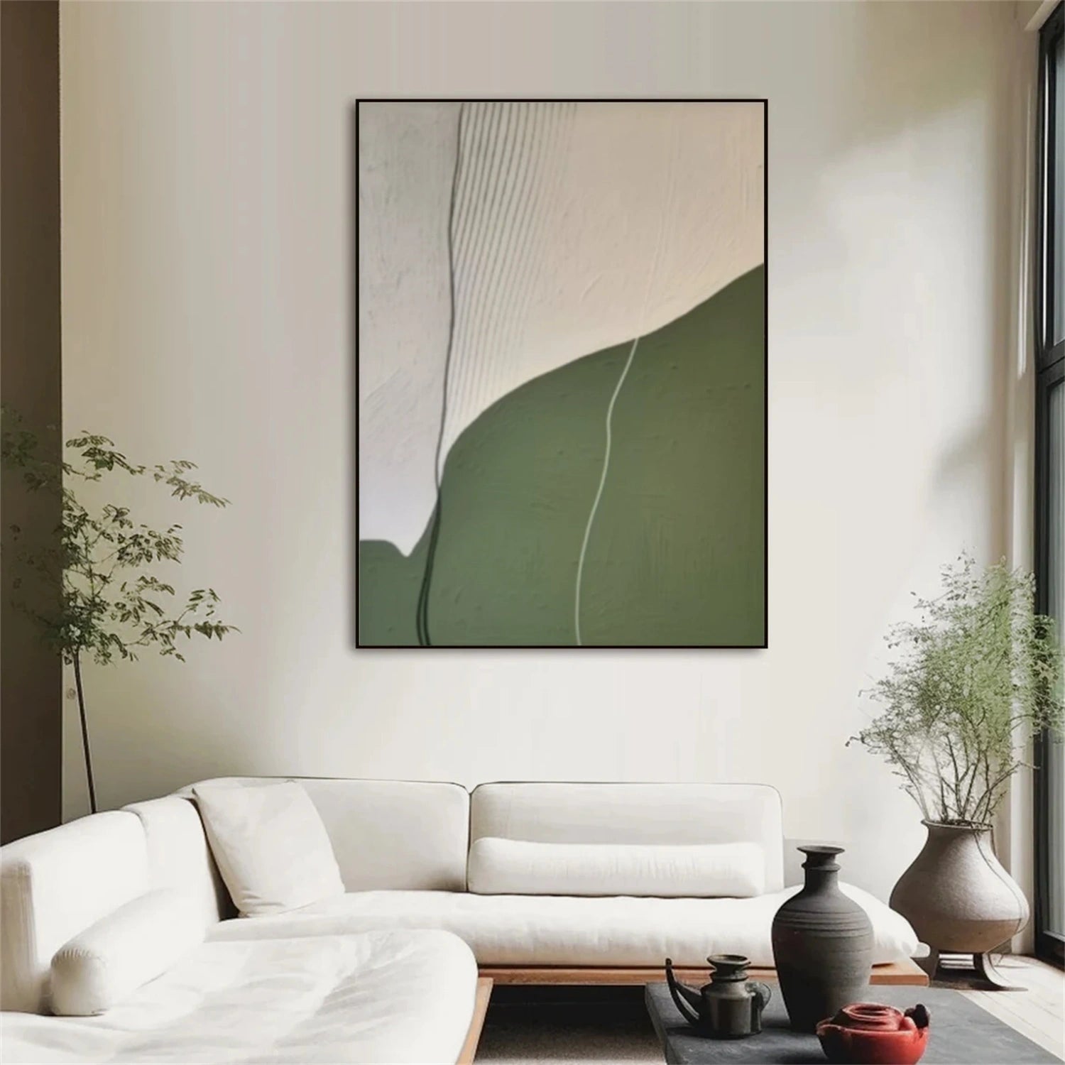Beige & Green Abstract Wall Art Canvas Print #BG118 - Modern Home Decor for Living Room, Bedroom & Office