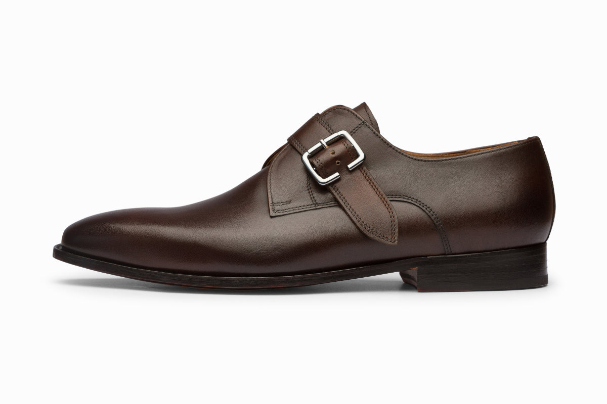 Dark Brown Plain Toe Single Monk Strap Dress Shoes for Men - Perfect for Business, Office & Formal Occasions