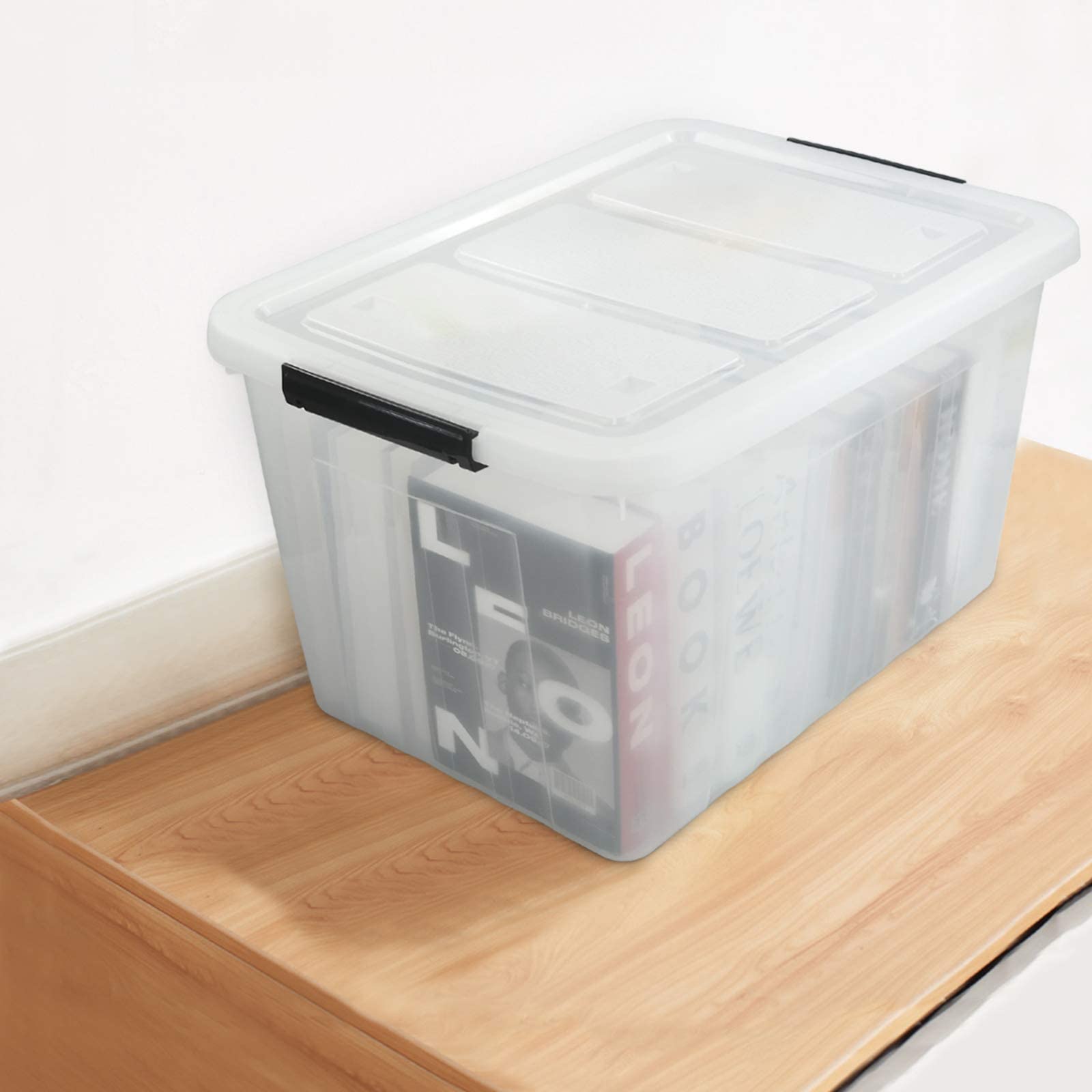 4 Pack Large Plastic Storage Boxes with Wheels & Lids - 70L Heavy Duty Organizing Bins for Home, Garage, Office - Stackable Rolling Storage Containers for Clothes, Toys, Seasonal Decorations