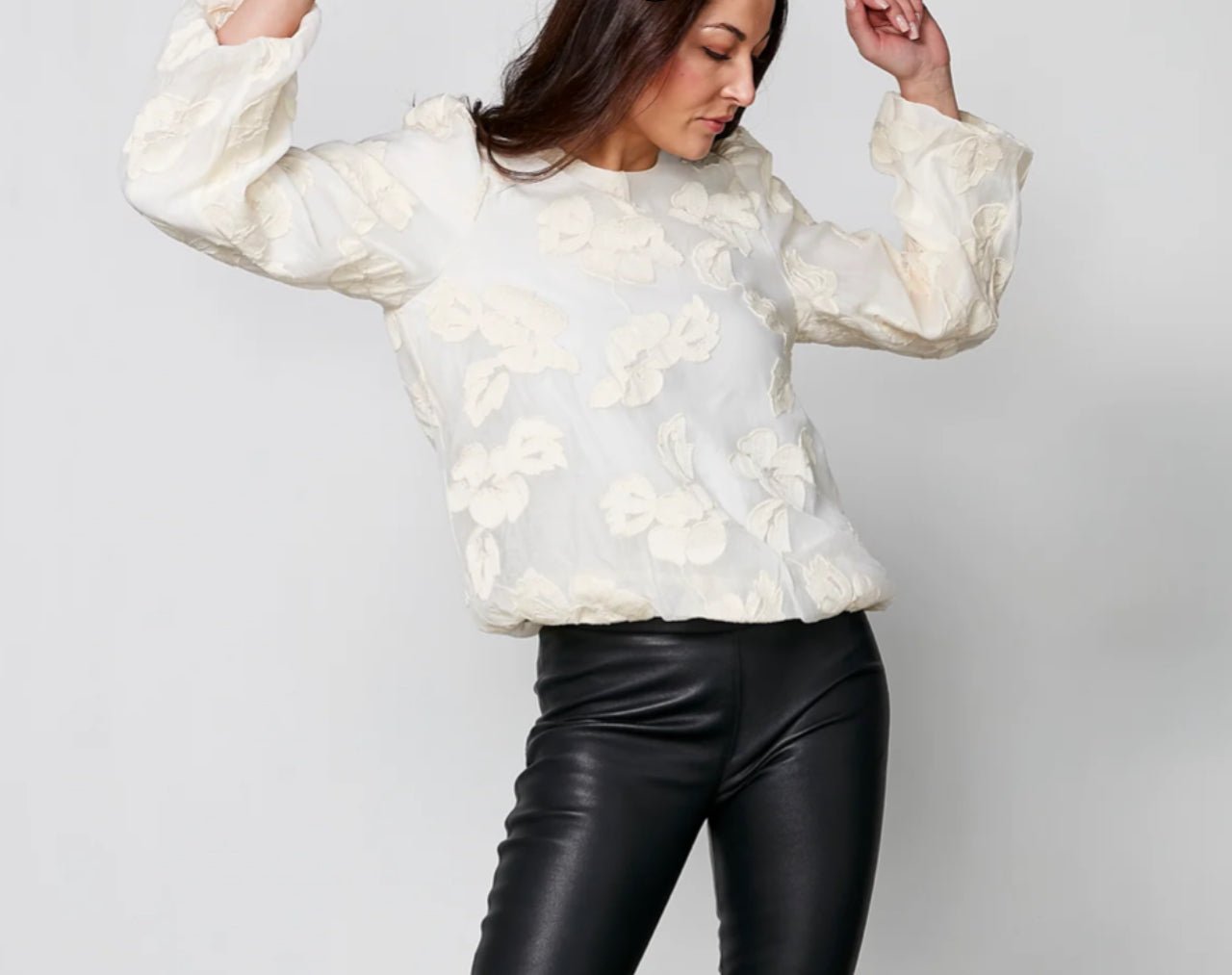 Elegant Yan Cream Blouse for Women - Soft V-Neck Tunic Top with Flowy Sleeves - Perfect for Office, Date Night & Casual Outfits