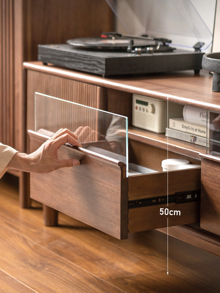 Premium Black Walnut & Ash Solid Wood TV Stand - Modern Entertainment Center for Living Room, Bedroom & Home Theater