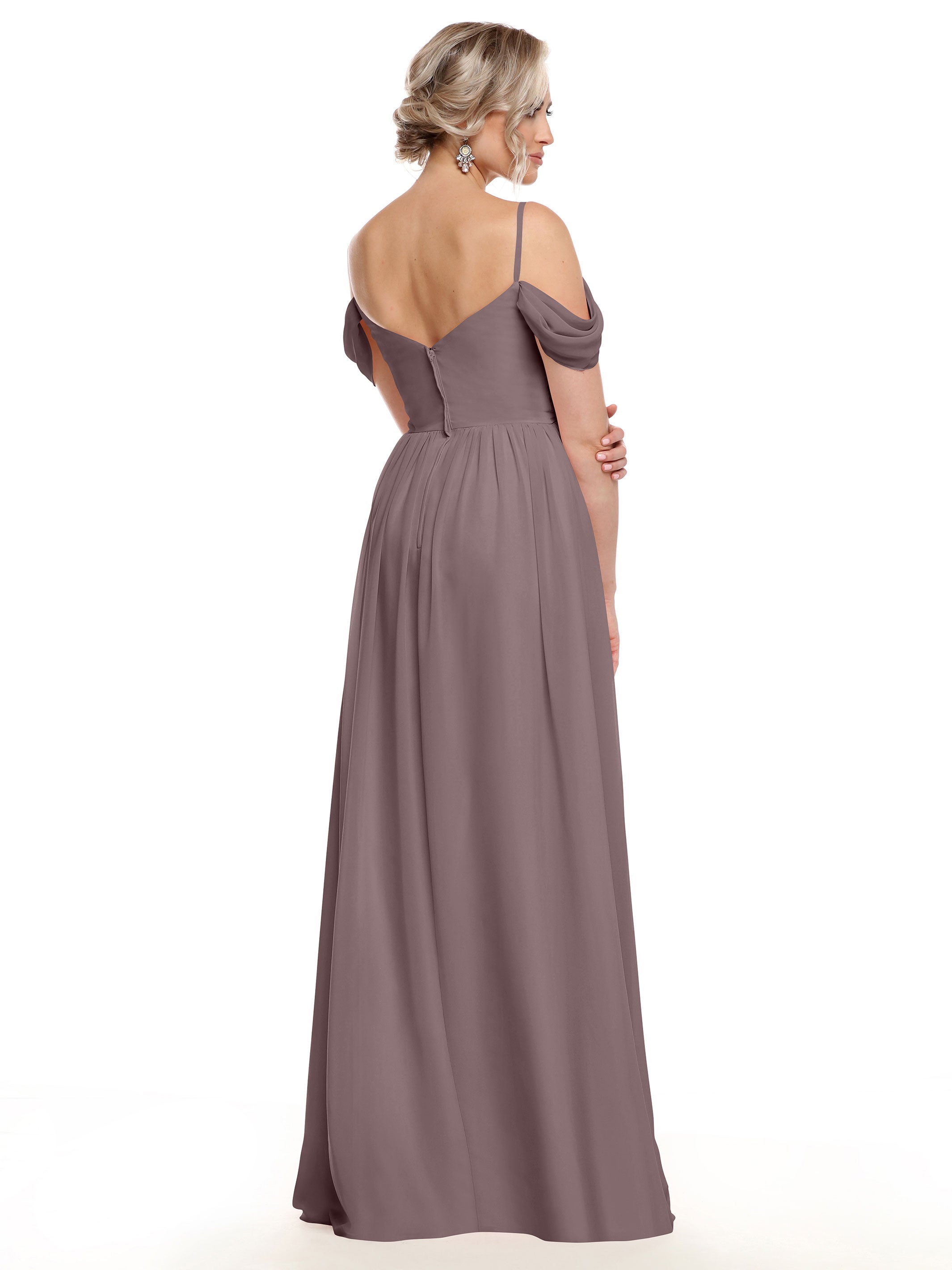 Elegant Off Shoulder Chiffon Bridesmaid Dress with Spaghetti Straps - Perfect for Weddings, Formal Events & Special Occasions