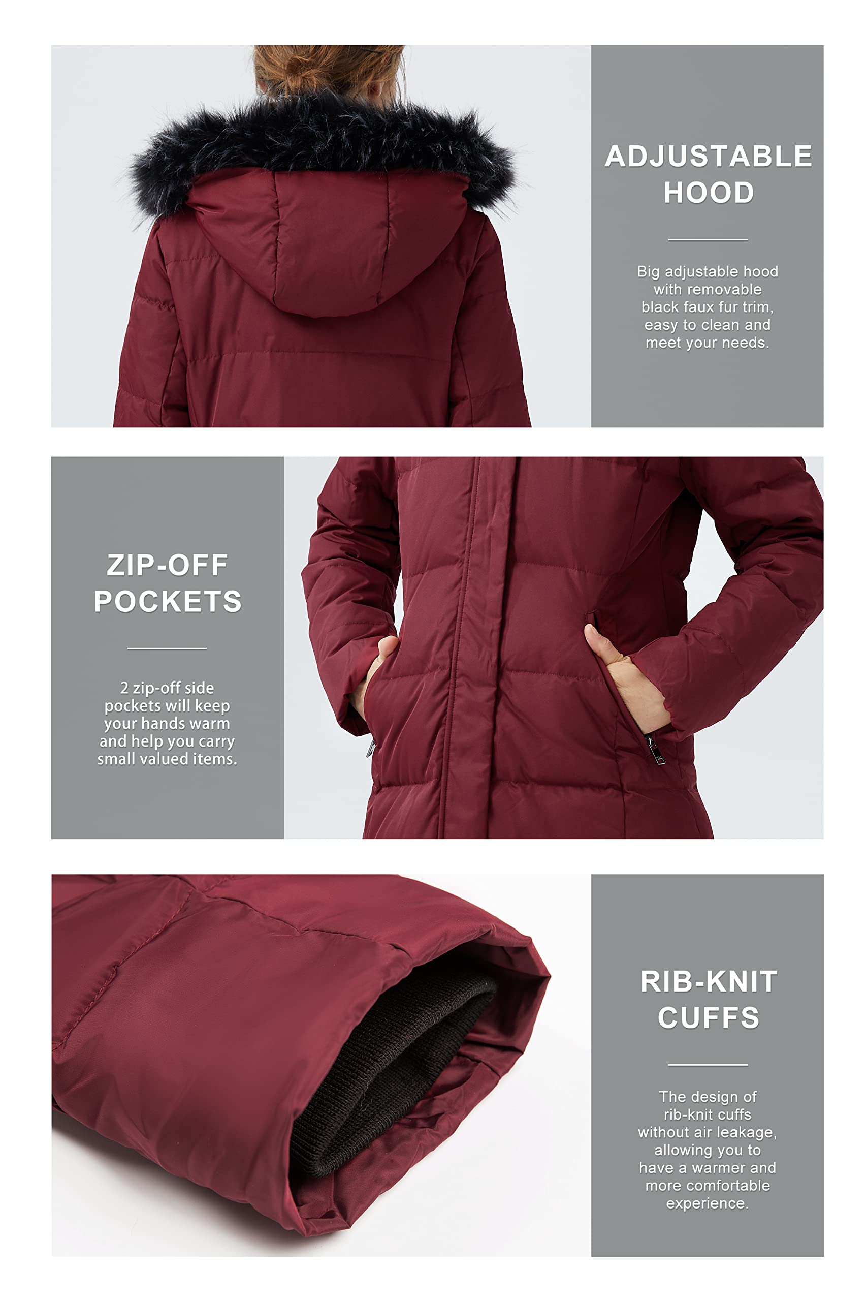 Orolay Women's Quilted Down Jacket - Winter Long Coat with Hood & Stand Collar - Warm Waterproof Parka for Outdoor Activities, Skiing, and Cold Weather Fashion