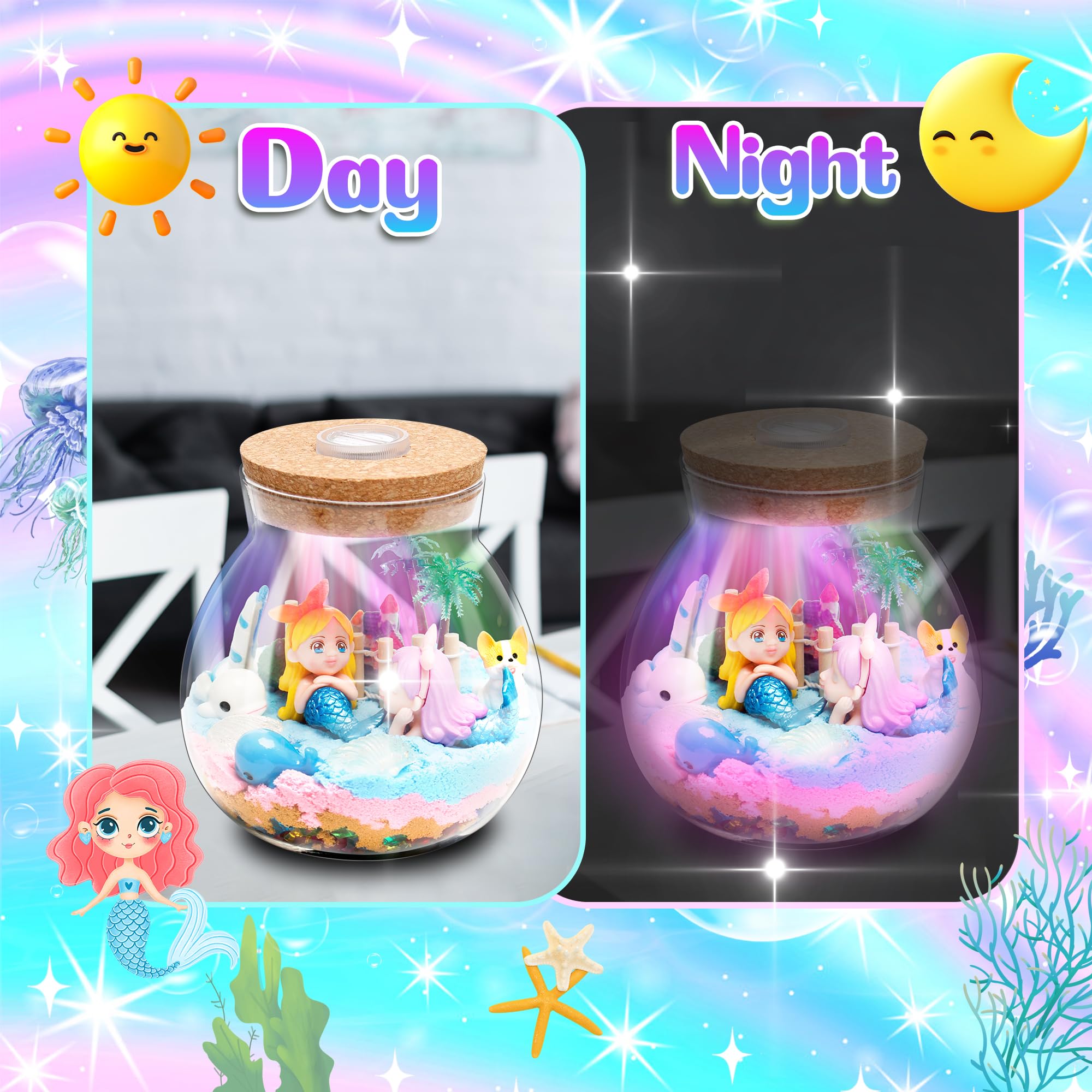 DIY Light Up Mermaid Terrarium Kit - STEM Arts & Crafts Project for Kids Age 8+, Creative Night Light & Room Decor - Perfect Christmas/Birthday Gift for Girls & Boys - Great for Bedroom Decor, Party Favors & Educational Activities
