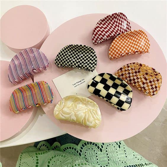Bakefy 6-Piece Rainbow Hair Claw Clips Set - Colorful Striped & Floral Print Hair Clips for Women & Girls - Perfect for Bath, Pool, Beach & Everyday Styling