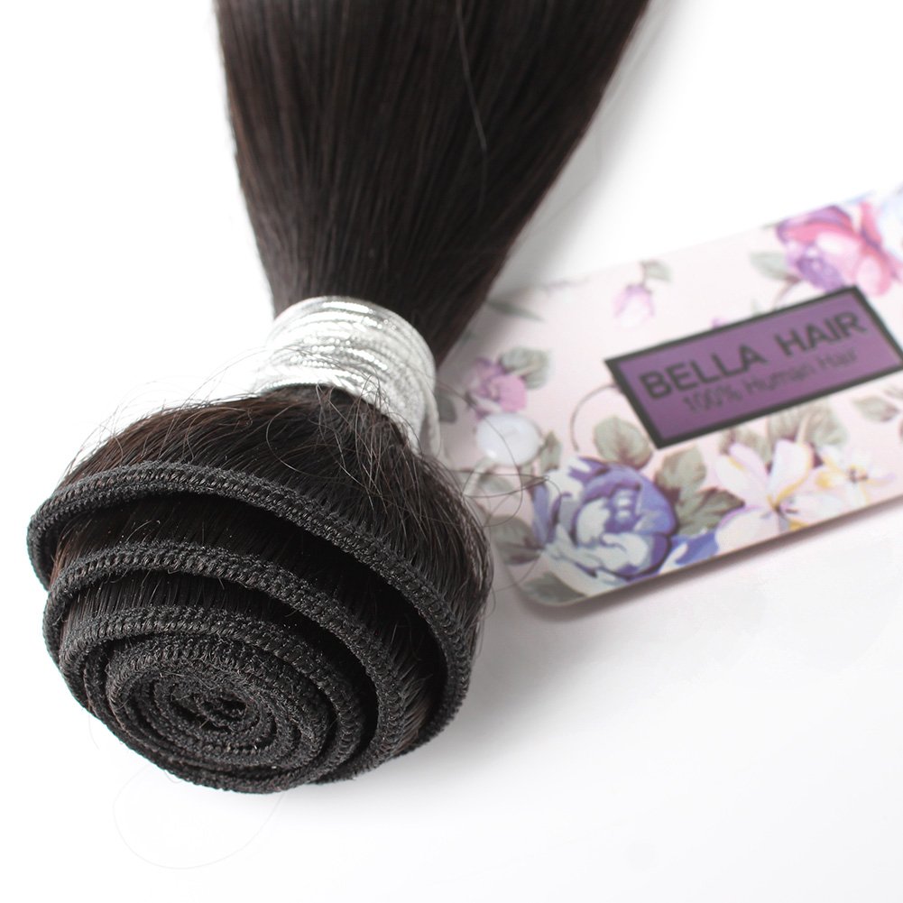 Bella Hair 3 Bundles Peruvian Virgin Hair Weave - 100% Human Hair, Silky Straight, Natural Black Color (18