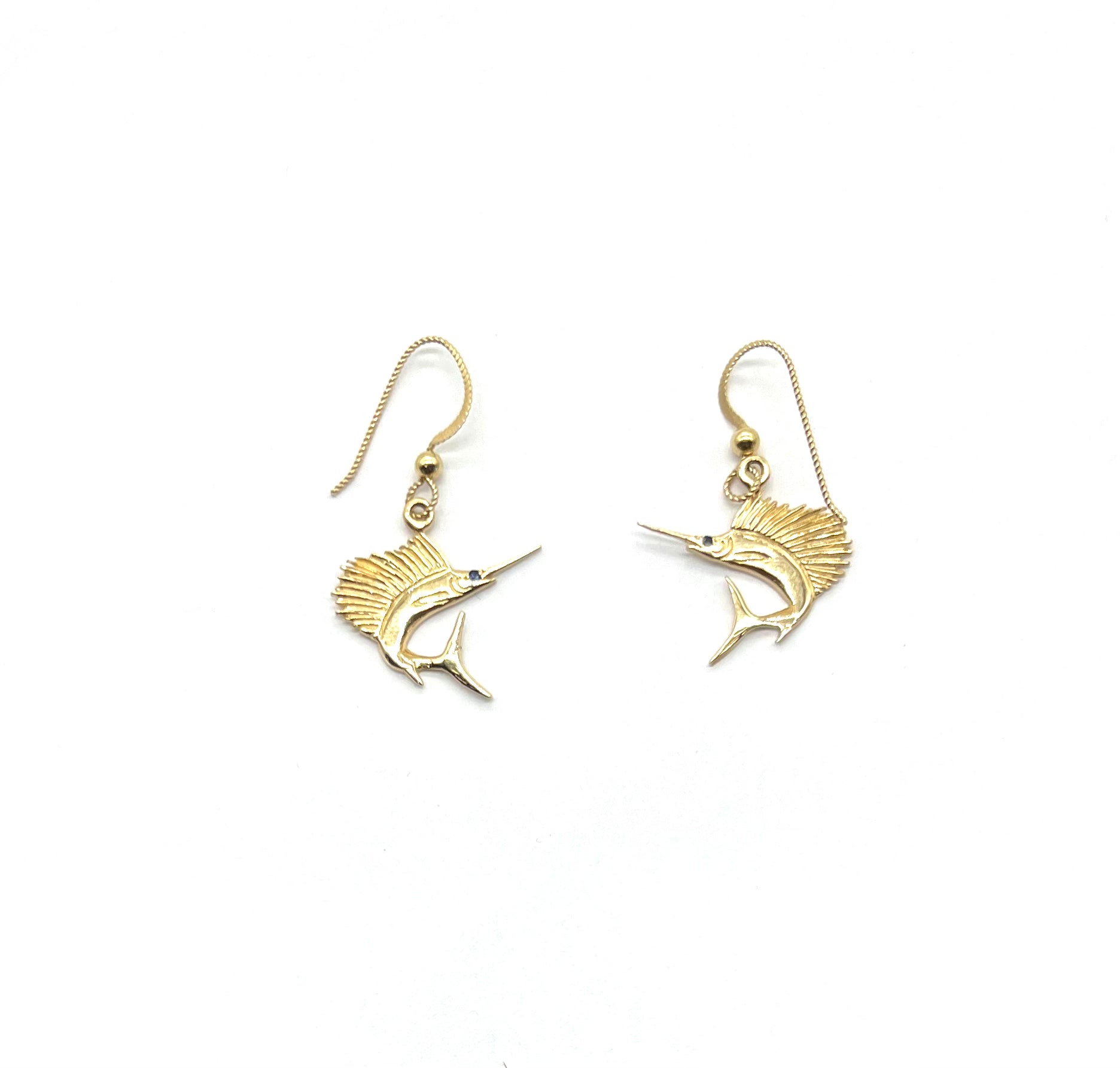 14K Yellow Gold Sailfish Dangle Earrings - Handmade Ocean-Themed Jewelry for Women | Perfect for Beach Vacations, Summer Parties & Gift Giving