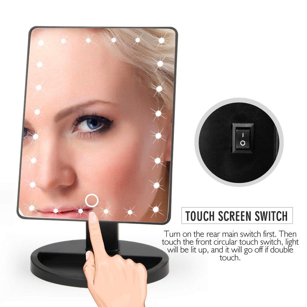 Professional LED Makeup Mirror with Adjustable Lights - 360° Rotating Vanity Mirror with Touch Control & Dimmable Brightness for Perfect Makeup Application, Skincare, and Hair Styling at Home or Salon