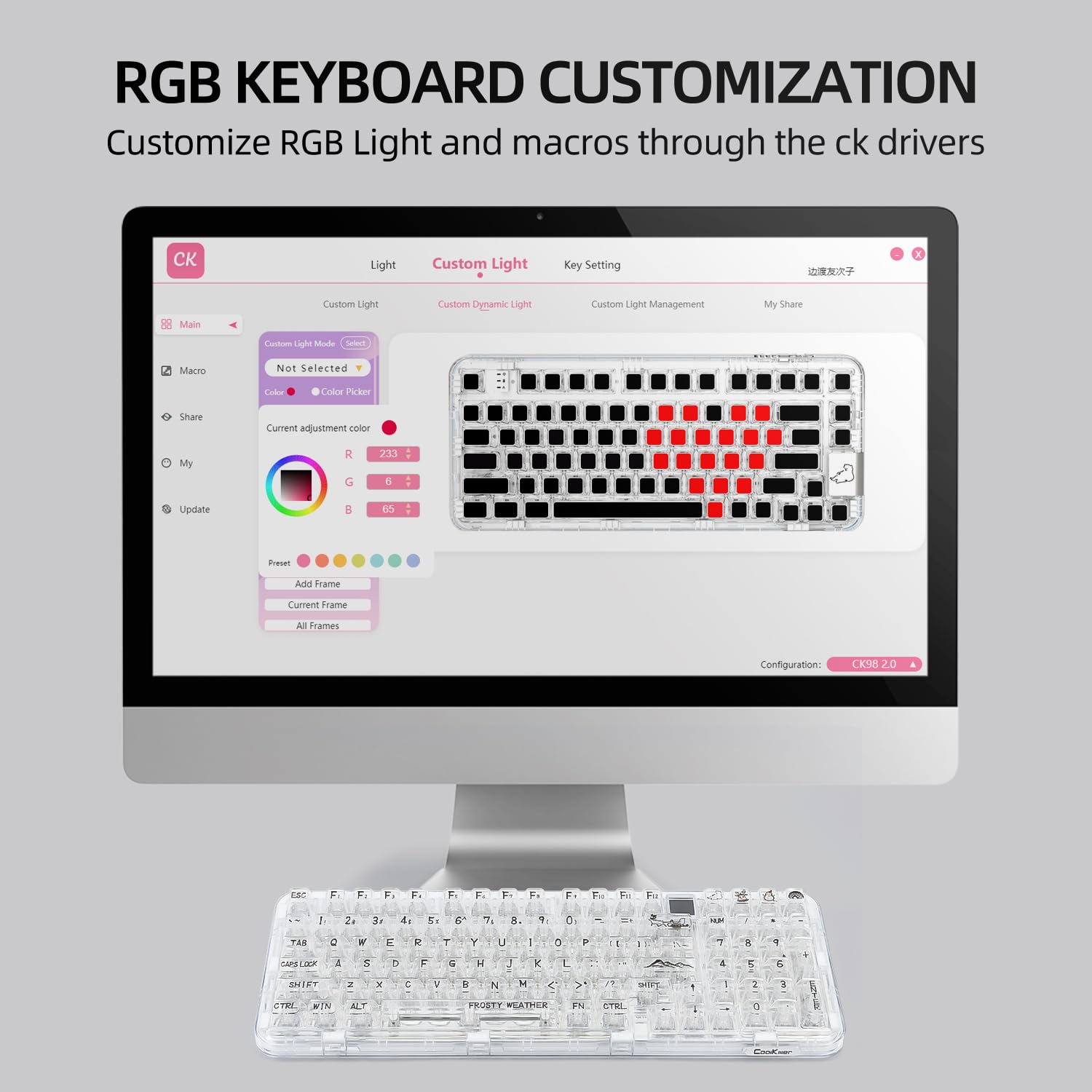 CoolKiller CK98 Hot-Swappable RGB Mechanical Keyboard with OLED - Wireless Gaming for PC/Mac (White, Ice Switches) - Perfect for Esports & Office Work