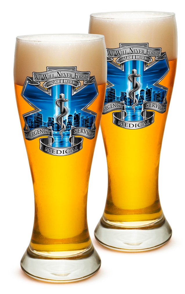 Erazor Bits Pilsner Glasses - 12-Pack 23oz EMT Paramedic Gift Set for Men & Women - EMS Themed Beer Glassware with Blue Skies Design - Perfect for First Responder Appreciation, EMS Parties & Home Bar Decor