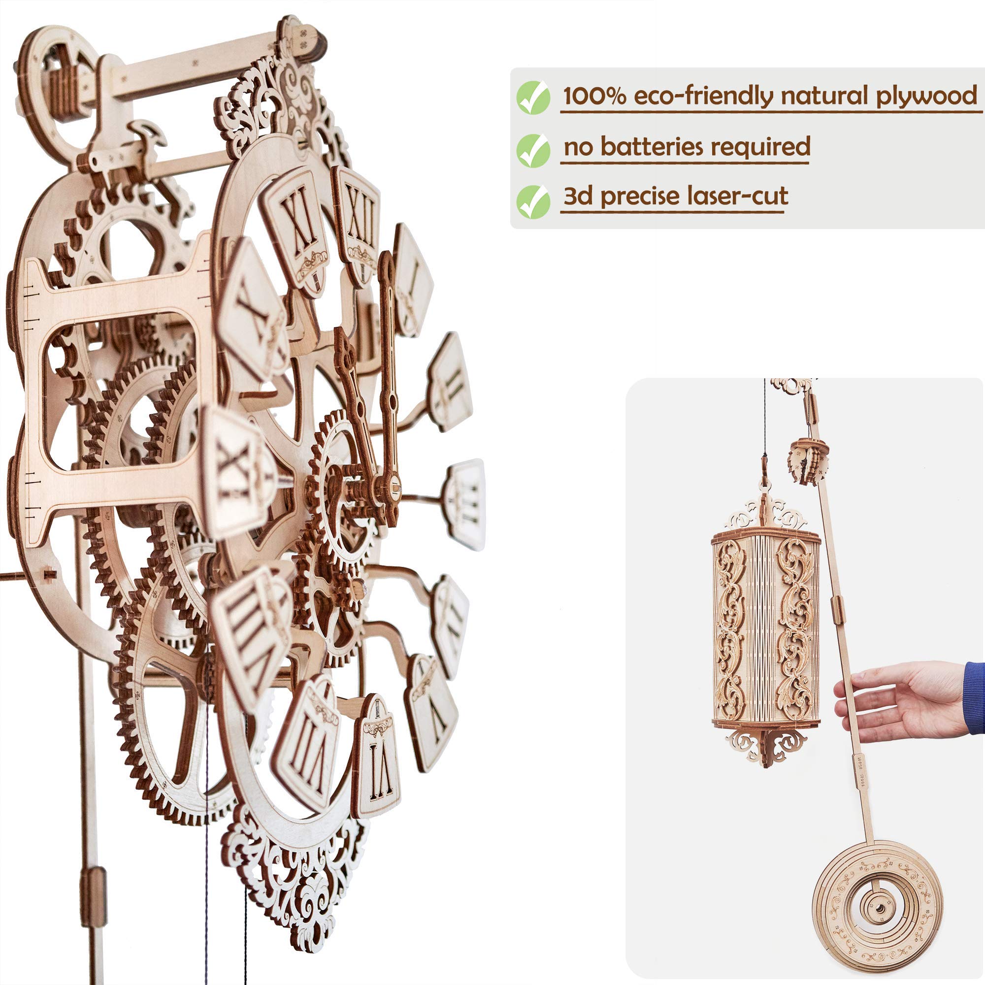 Wooden Pendulum Wall Clock DIY Kit - 3D Mechanical Puzzle for Adults & Kids - 42x12 Inch Engineering Model - Perfect for Home Decor, STEM Learning & Creative Gift Ideas
