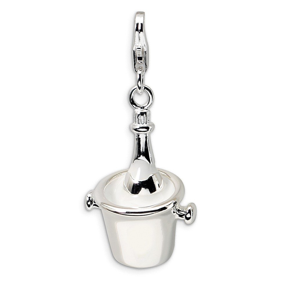 Jewels By Lux Sterling Silver Enamel Champagne Bottle Necklace with Lobster Clasp Charm - Elegant Jewelry for Parties, Weddings & Special Occasions