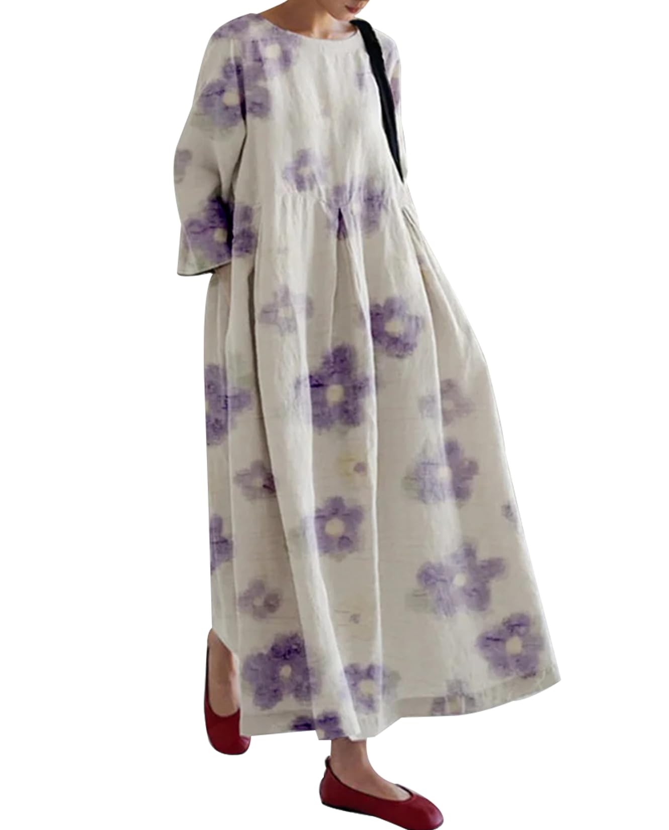 Boho Floral Maxi Dress for Women - Cotton Long Sleeve Flowy Casual Long Dress for Beach, Vacation & Summer Outfits