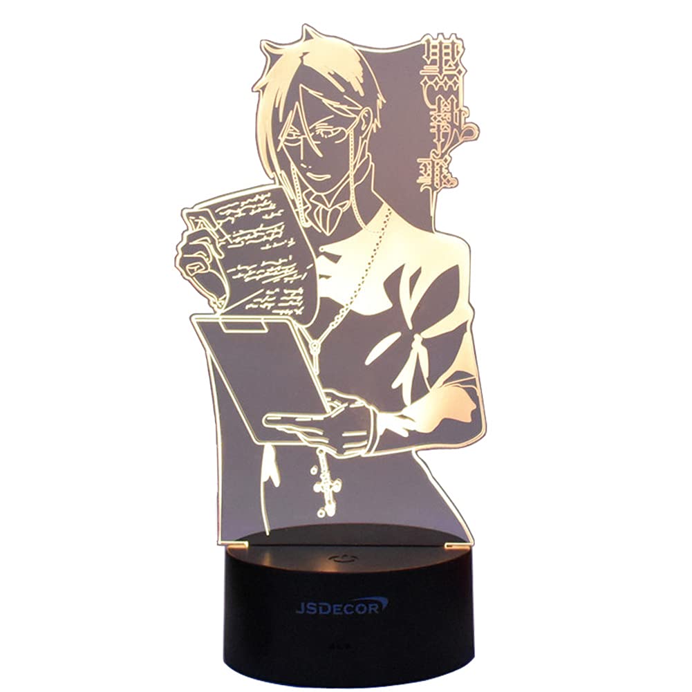YJS LED Cool Man 3D Colorful Night Light - Black Butler Sebastian Michaelis Anime Manga Table Lamp for Home & Office Decor | Perfect for Kids Bedroom, Bedside Lighting & Anime Fan Gifts