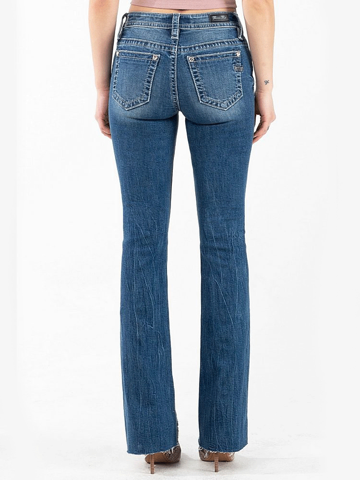 Miss Me M3636B61 Women's Mid Rise Bootcut Jeans - Medium Blue Denim Pants for Casual Wear & Everyday Outfits