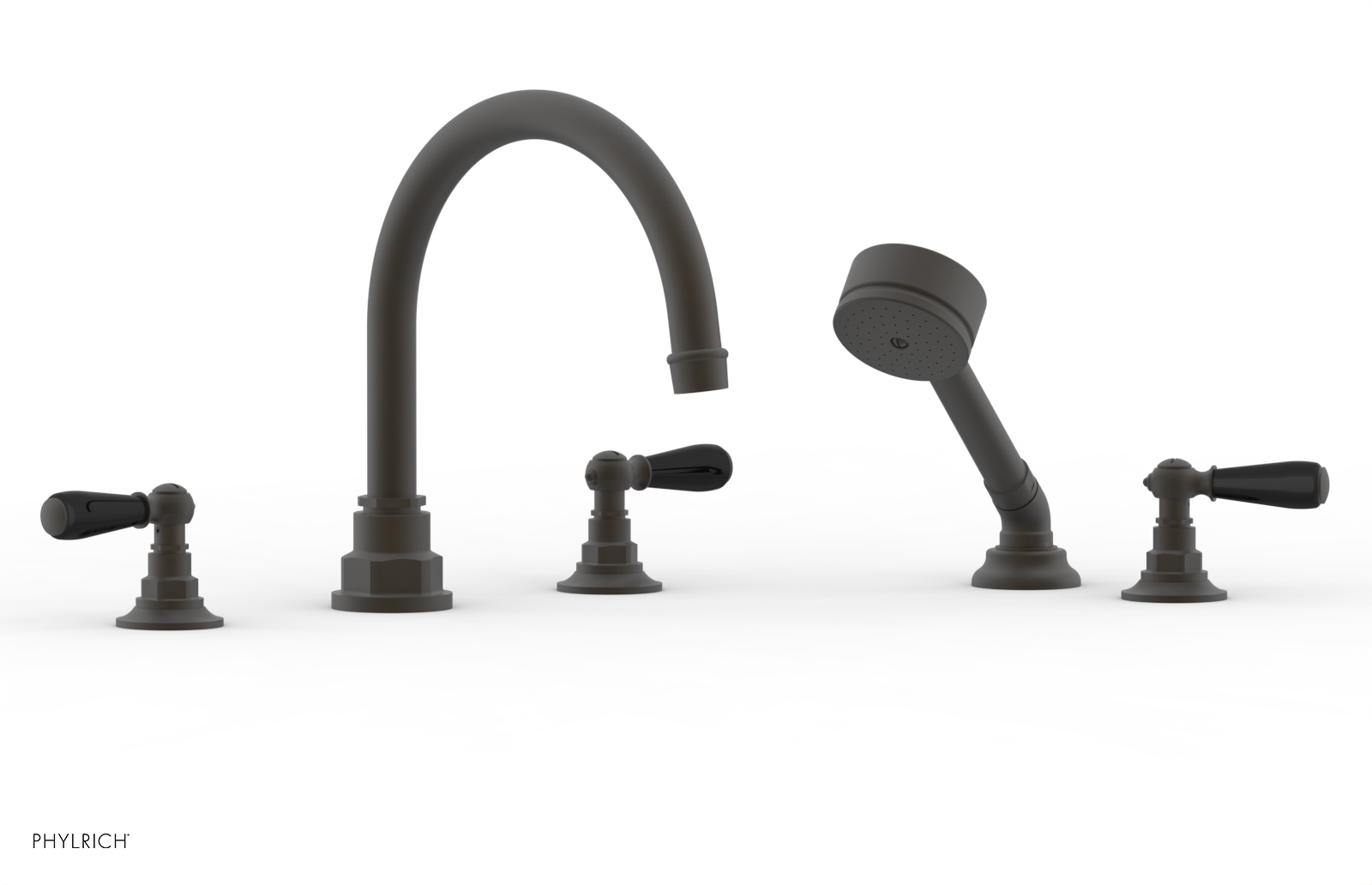 Jamestown Deck Tub Set with Hand Shower - Black Accented Lever Handles (165-49) - Perfect for Modern Bathroom Renovations & Spa-Like Relaxation
