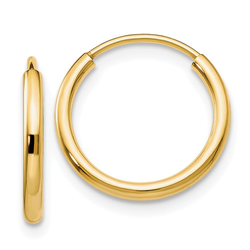 14K Yellow Gold 1.5mm Polished Round Endless Hoop Earrings for Women - Dainty Minimalist Everyday Jewelry - Perfect for Work, Date Night & Special Occasions