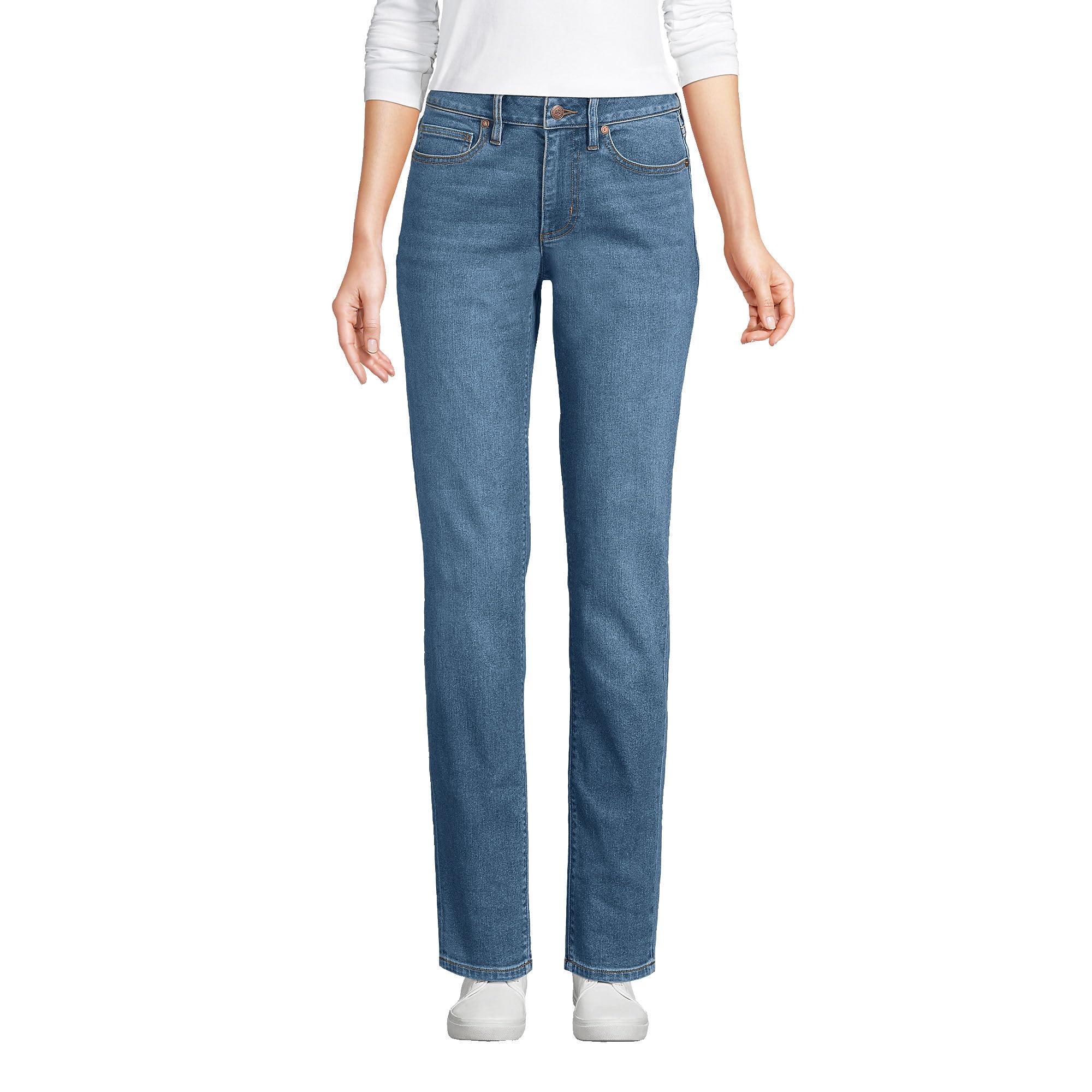 Lands' End Women's Recover Mid Rise Boyfriend Jeans - Comfortable Stretch Denim Pants for Casual Wear, Work & Everyday Outfits