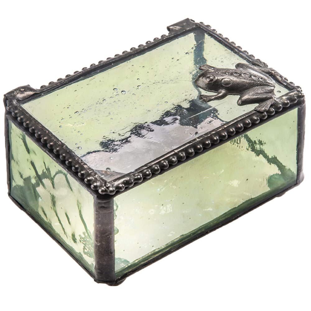 J Devlin - Elegant Decorative Glass Jewelry Box with Frog Accent for Keepsakes, Rings & Trinkets - Perfect for Gift Giving, Dresser Display & Home Decor - Box 174