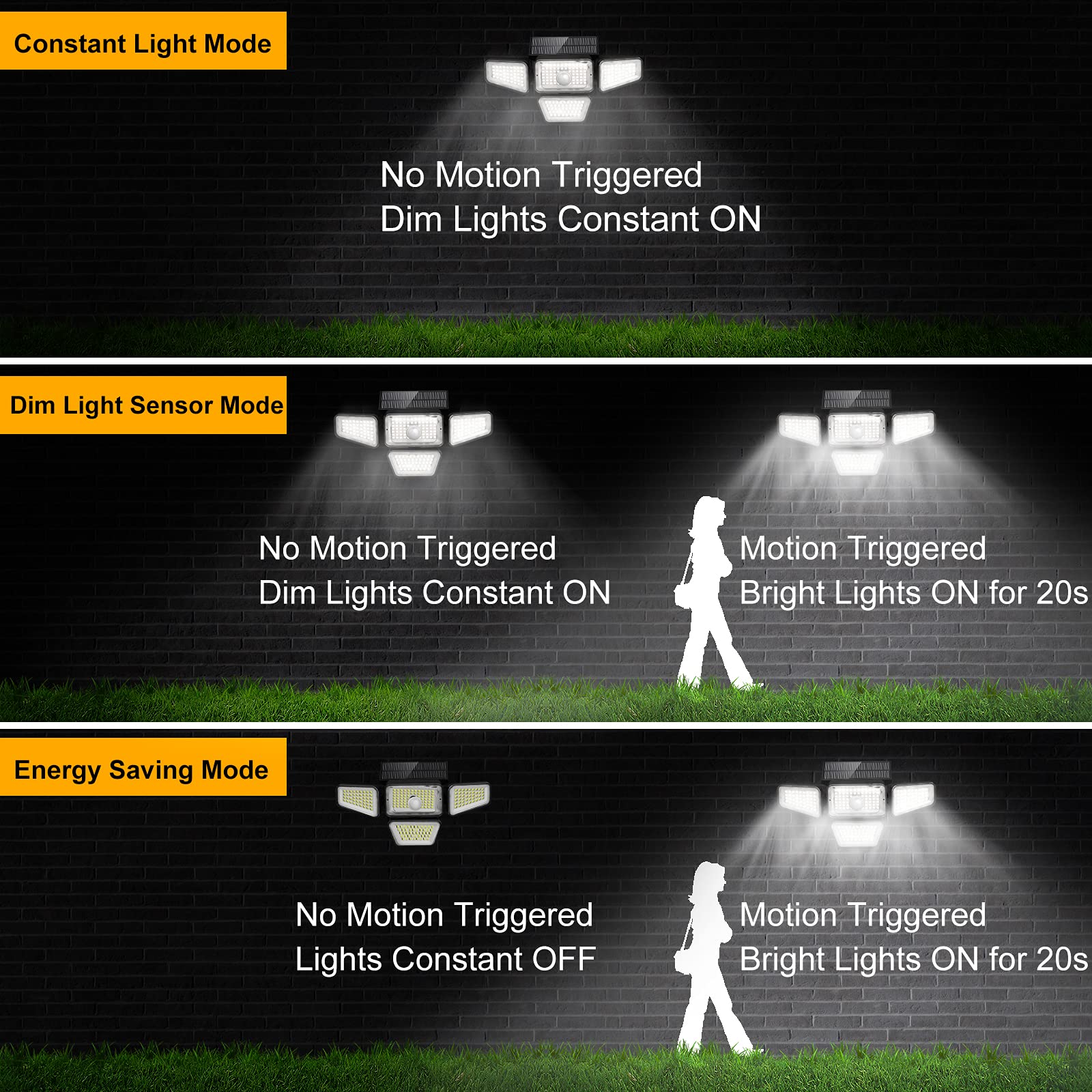 270 LED Solar Lights Outdoor - 3000LM Motion Sensor Security Light, IP65 Waterproof 4 Heads with 3 Modes & 330° Wide Angle (6500K, Wireless Solar Powered Flood Lights) - Perfect for Driveway, Garden, Yard, Patio & Backyard Lighting (2 Pack)
