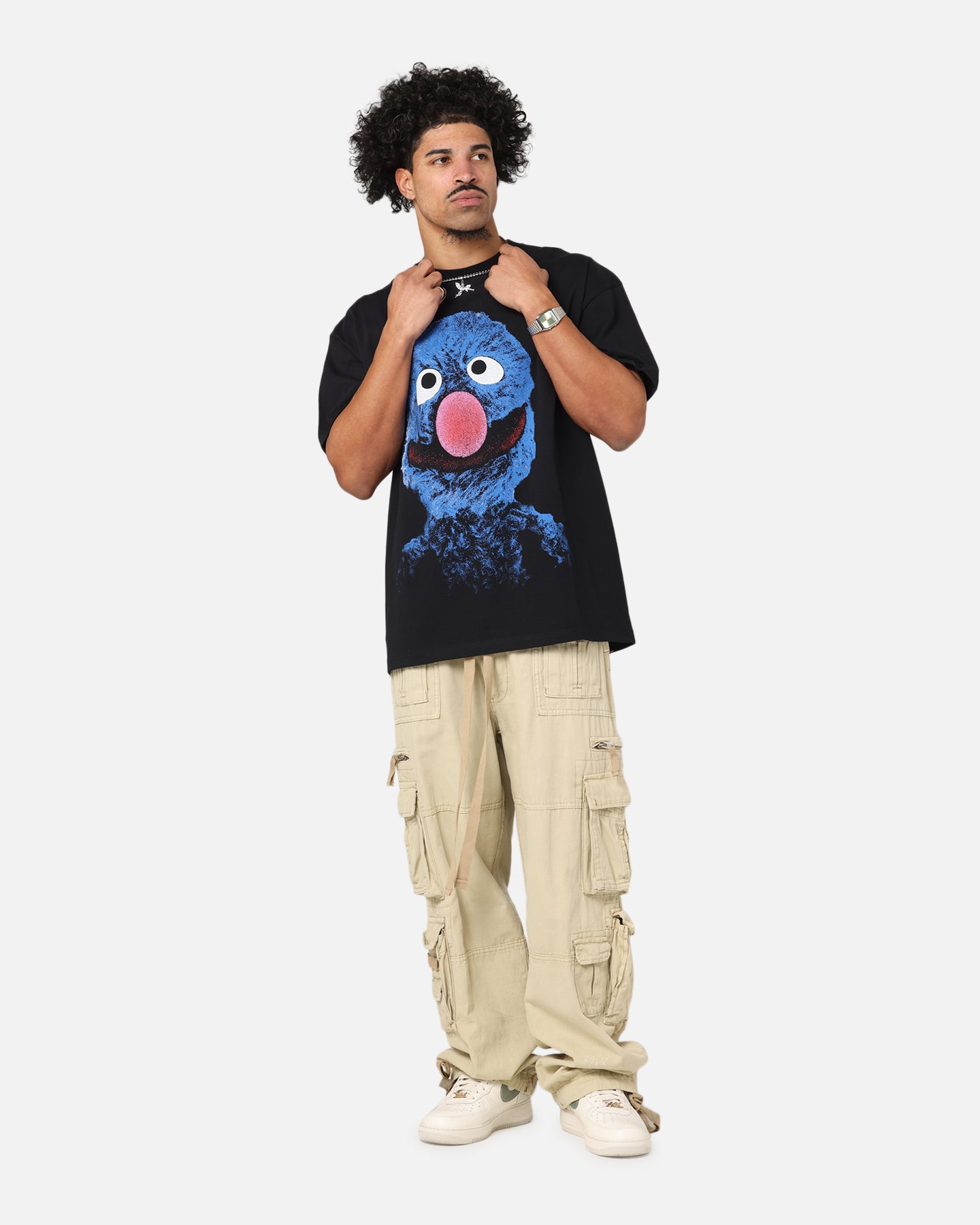 American Thrift X Sesame Street Grover Graphic Heavy Cotton T-Shirt - Black | Casual Wear, Street Fashion, Pop Culture Tee