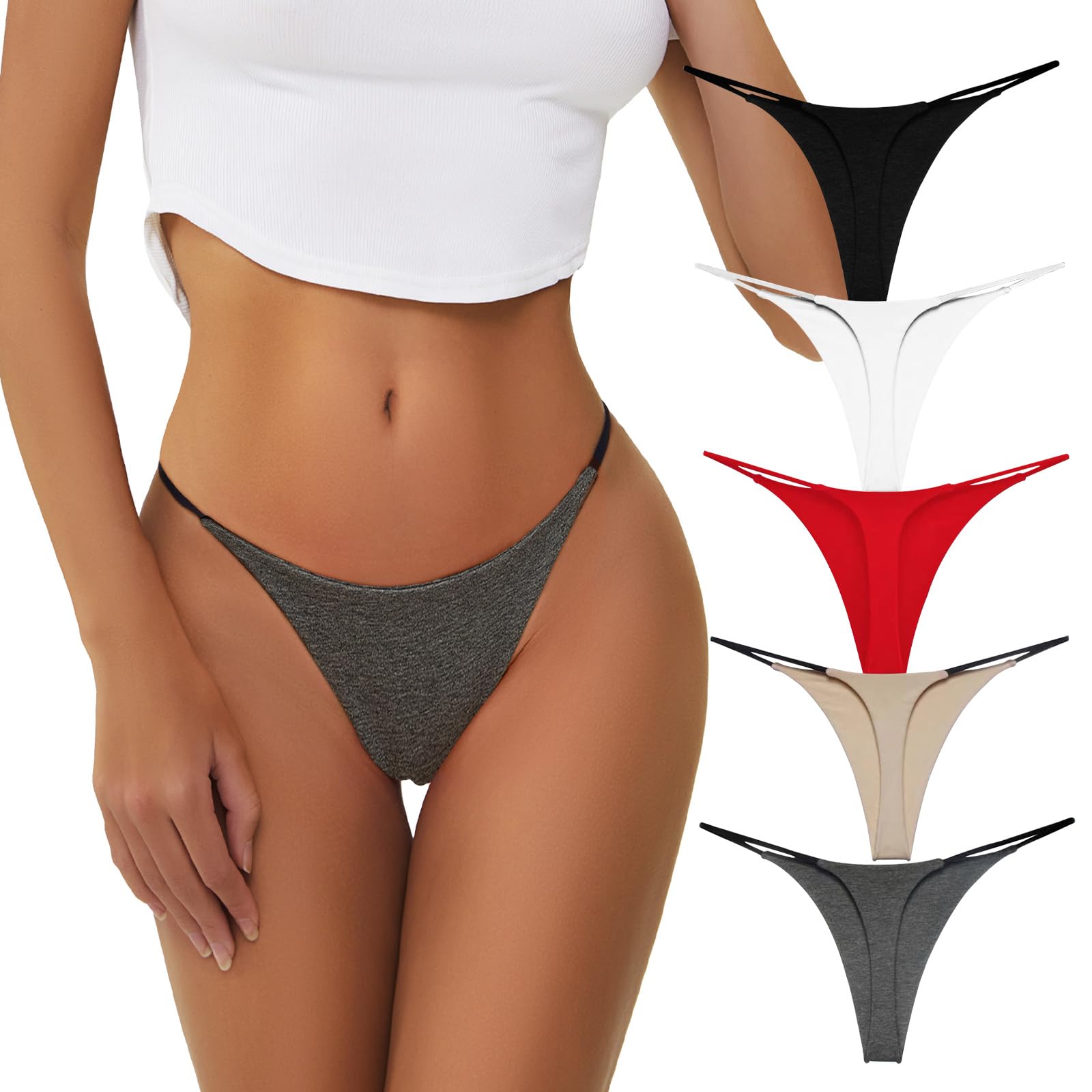 Sexy Women's Thong Underwear 5-Pack - Low Rise G-String Panties with T-Back Design, Comfortable Lingerie Gift Set for Her | Perfect for Date Night, Everyday Wear & Special Occasions