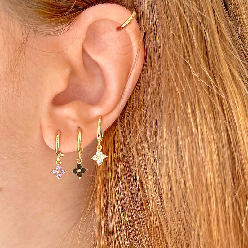 Small Flower Everyday Clip On Hoop Earrings for Women | LN0209 | Perfect for Casual Wear, Office & Special Occasions