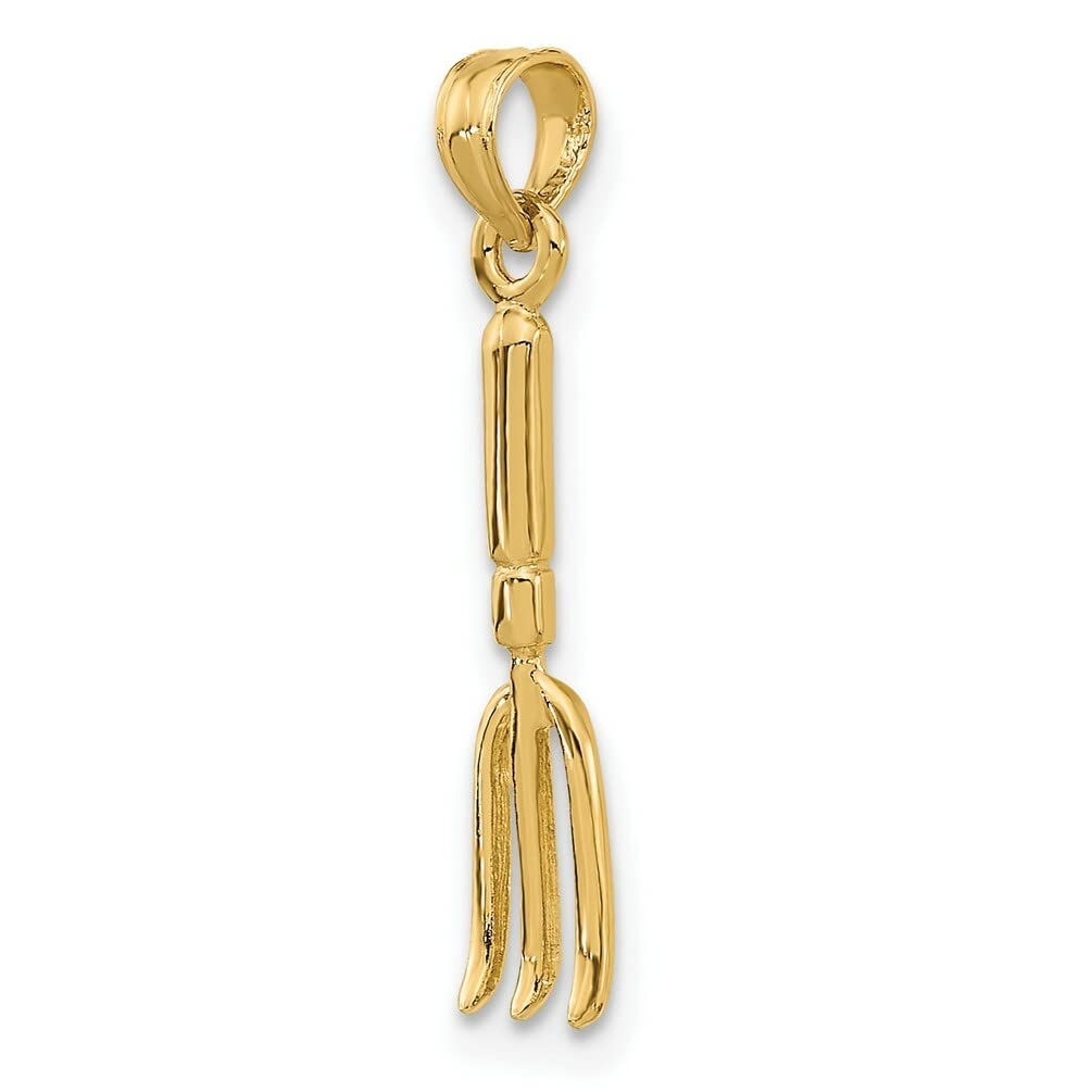 14K Yellow Gold 3D HP Fork Garden Tool Charm Pendant - Lex & Lu Jewelry for Gardening Enthusiasts, Perfect Gift for Plant Lovers & Outdoor Decor