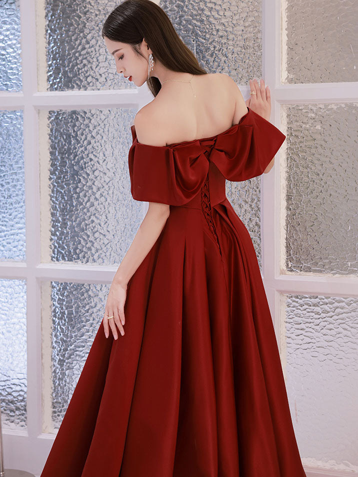 Elegant Burgundy Satin A-Line Long Prom Dress for Women | Formal Evening Gown for Homecoming, Wedding Guest, and Special Occasions