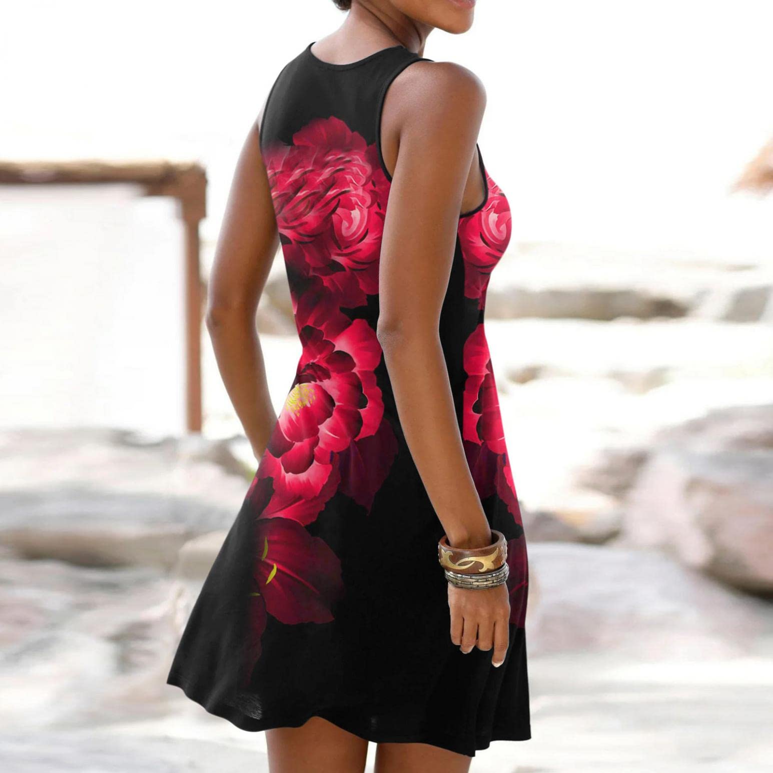 Women's Floral Summer Sundress - Sleeveless Casual Party Dress with Pockets | Beach Wedding Guest Outfit, Loose Tank Dress for Spring & Summer 2024 | Perfect for Vacations, Date Nights and Outdoor Events