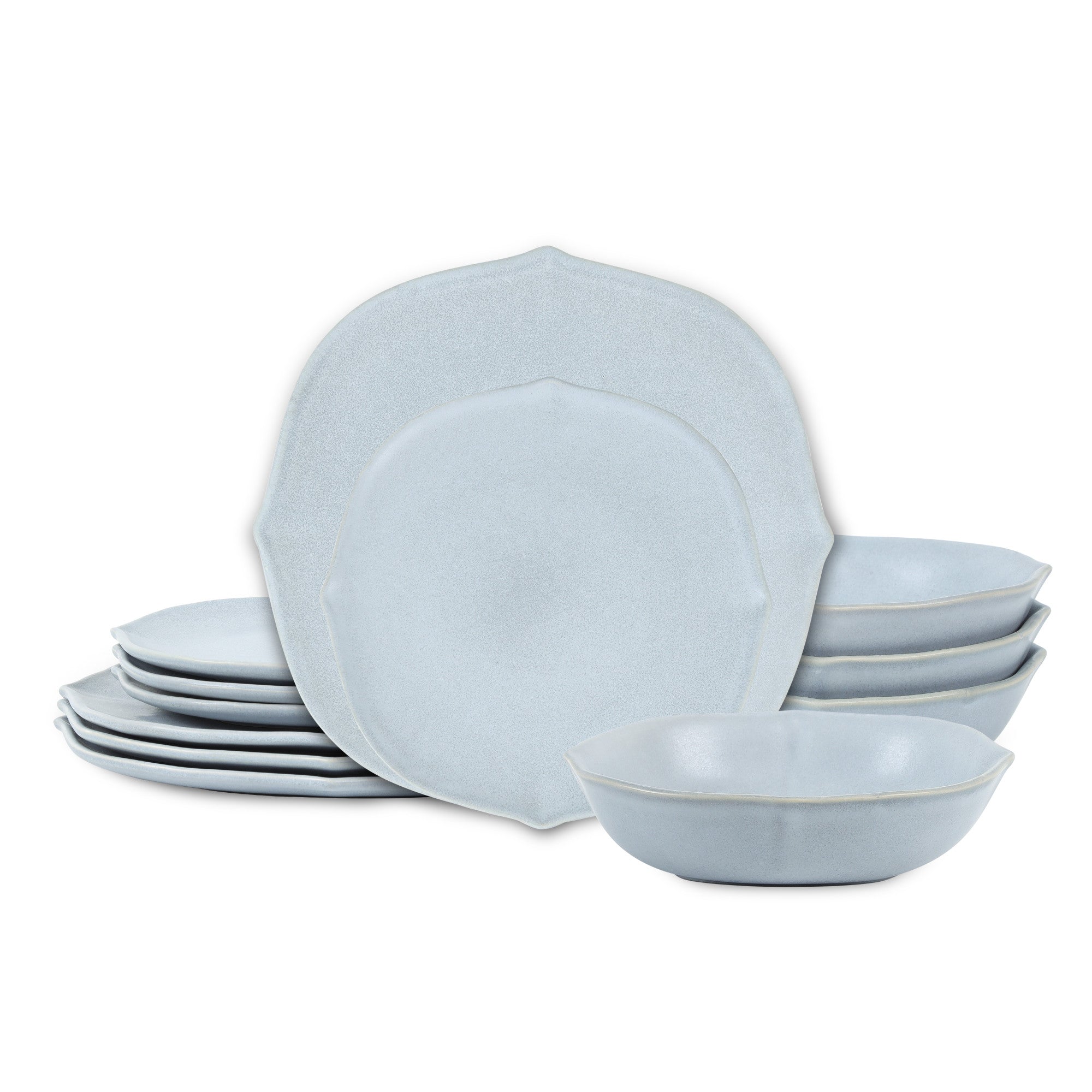 Baskerville Stoneware Dinnerware Set - Light Blue Ceramic Plates & Bowls for Everyday Dining, Kitchen & Restaurant Use