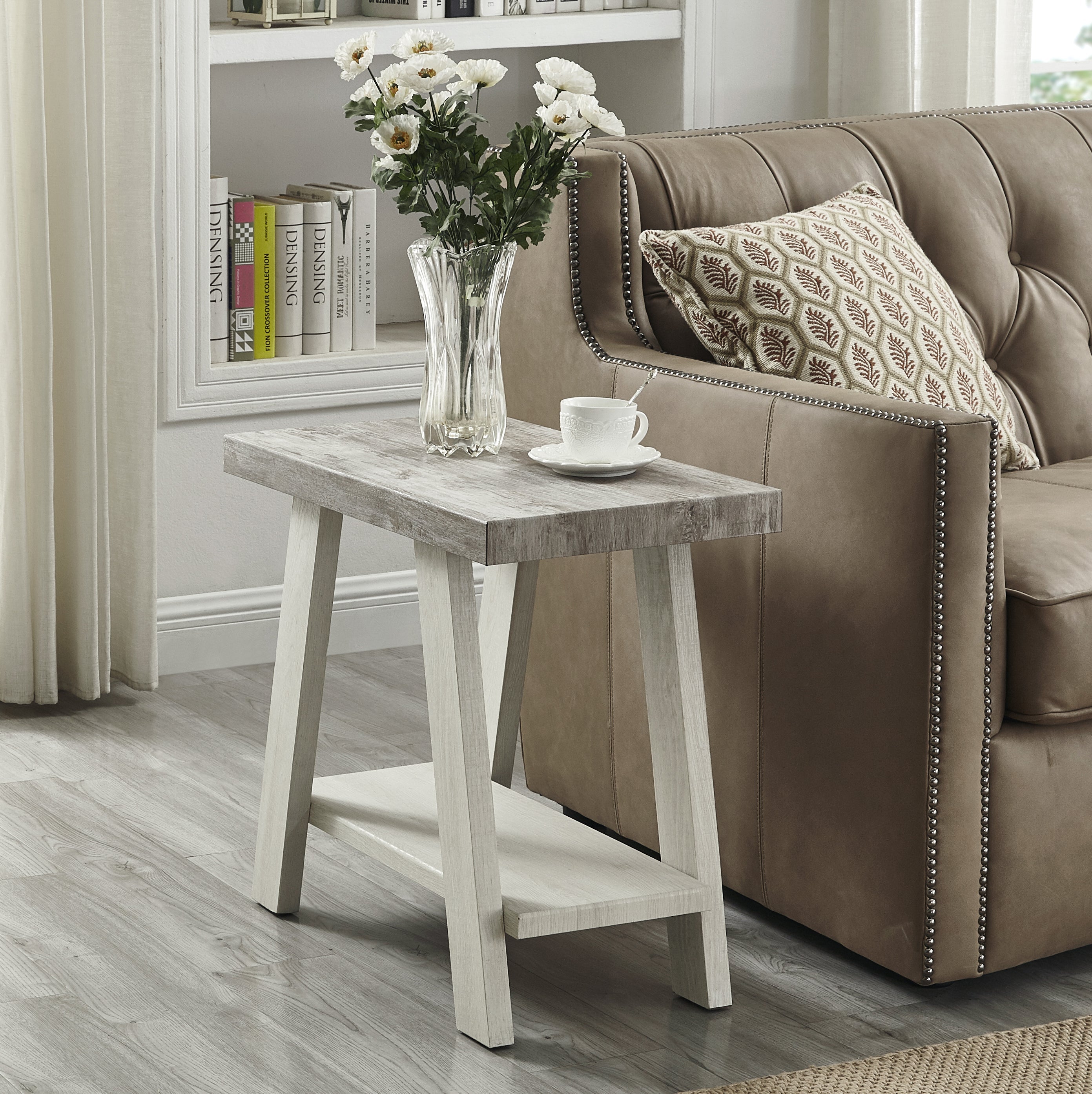 Roundhill Furniture Athens Contemporary Two-Tone Wood Shelf Side Table - Weathered Gray & Beige Accent Table for Living Room, Bedroom, or Office Decor