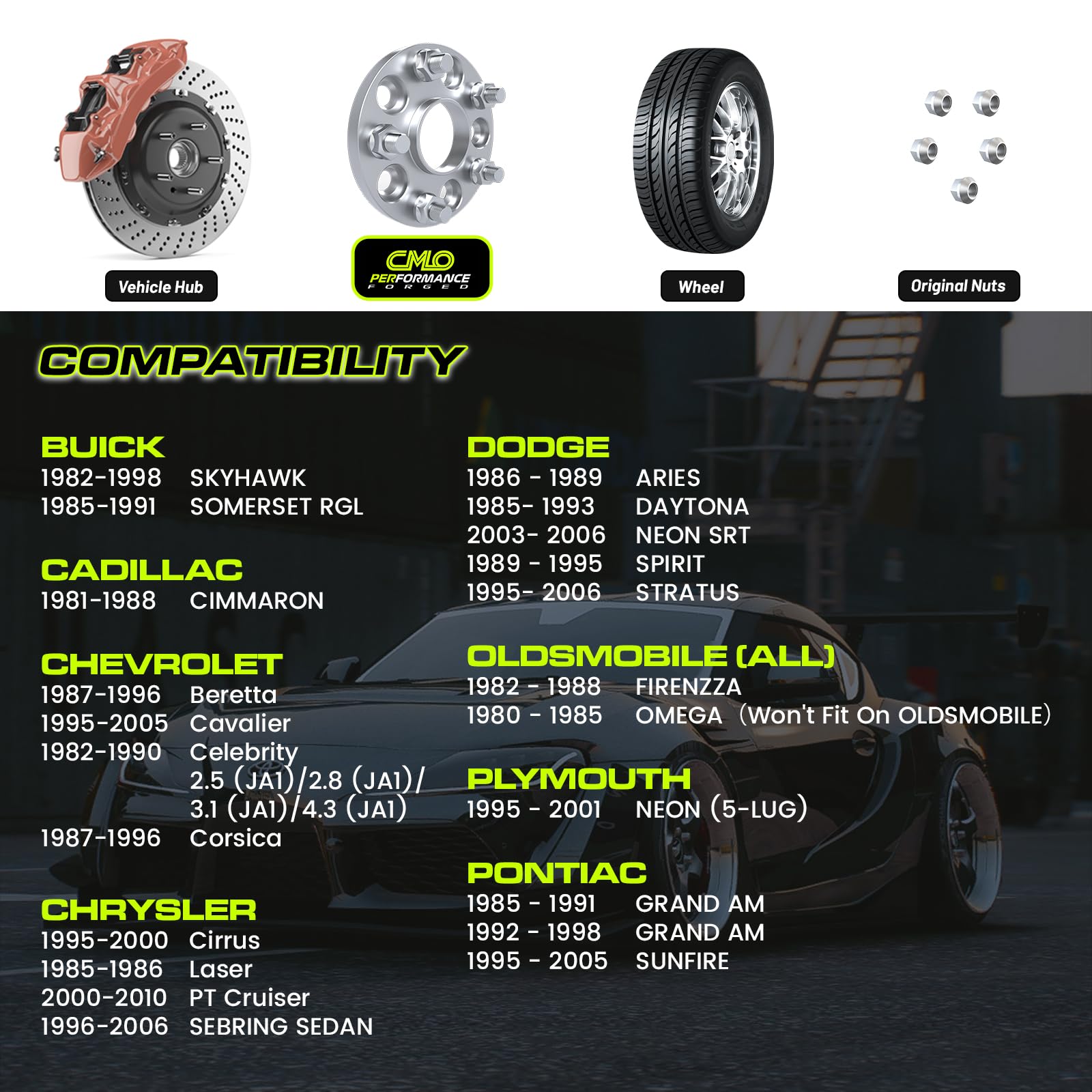 1 Inch (25mm) 5x100 Wheel Spacers Hubcentric - Compatible with PT Cruiser, Sunfire, Sebring, Grand Am, Cavalier, Century, Skylark & Strauts (Excluding RT) - 2pc Set 57.1mm M12x1.5 - Perfect for Enhanced Stance & Performance Upgrades