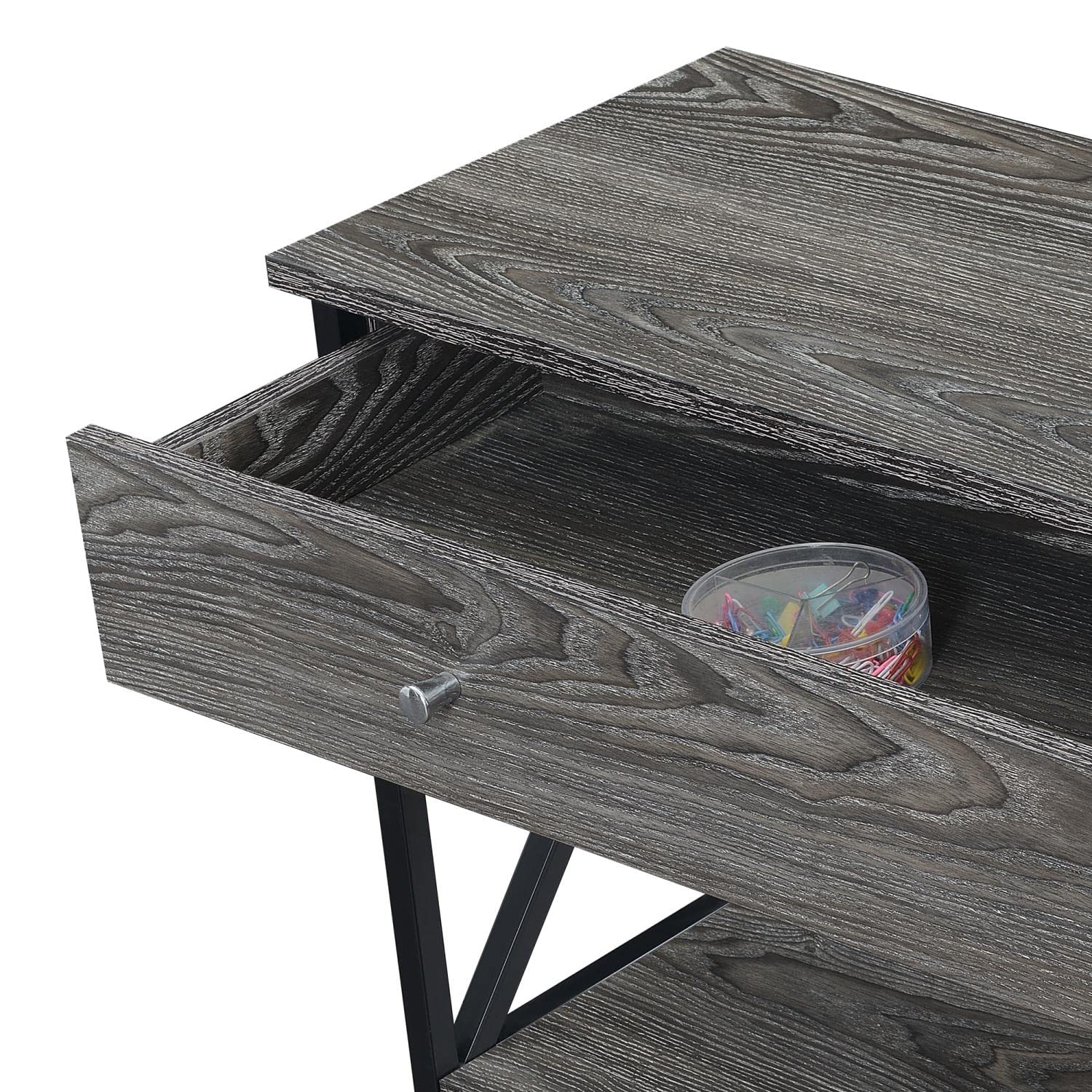 Convenience Concepts Tucson 1-Drawer Console Table with Shelves - Weathered Gray/Black Entryway Table for Hallway, Living Room & Bedroom Organization