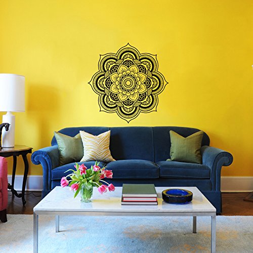 Namaste Flower Mandala Vinyl Wall Decal - Indian Lotus Yoga Sticker for Home Decor | Bedroom, Bathroom & Living Room Wall Art | Peel & Stick Mural Design for Meditation Spaces & Boho Interiors (5924)